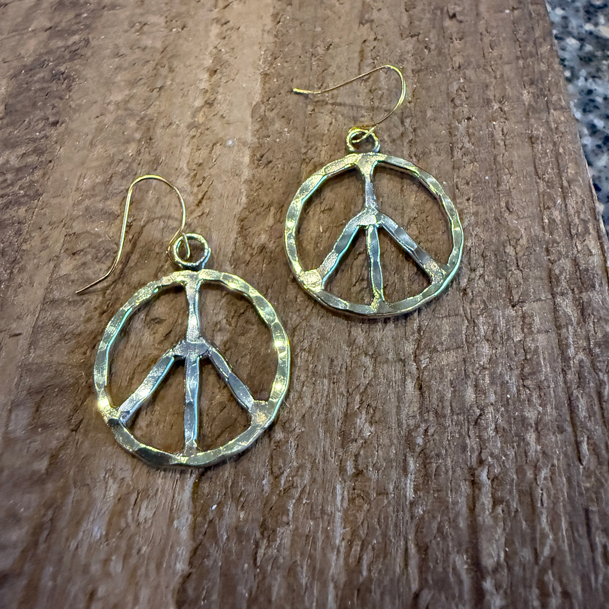 Vintage Hippie Vibes Hammered Peace Sign Earrings Silver And Gold Tone Wild West Boho