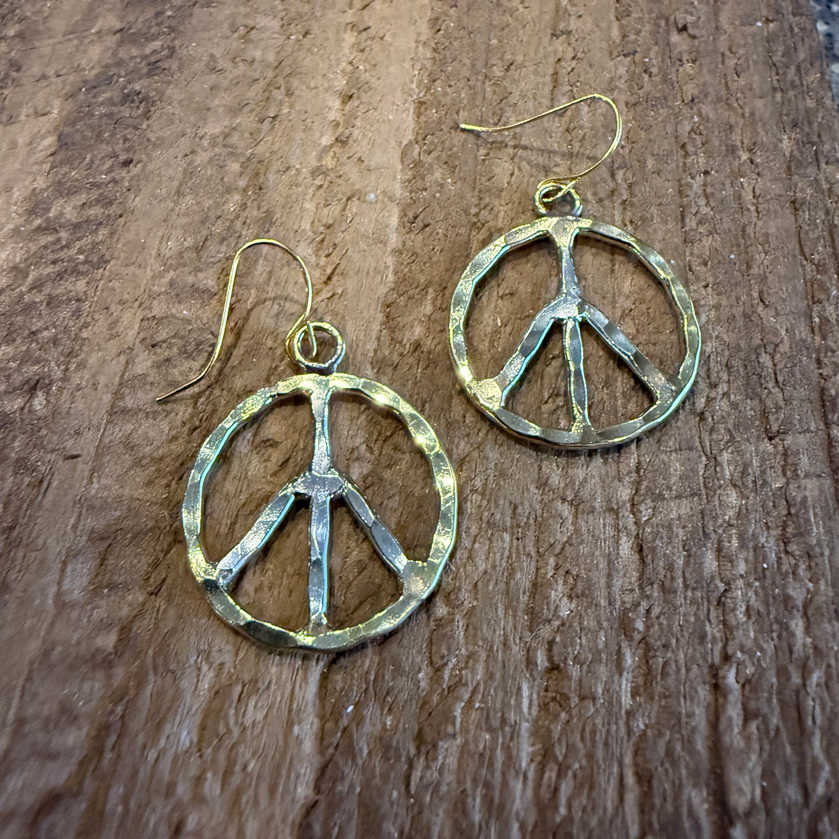Vintage Hippie Vibes Hammered Peace Sign Earrings Silver And Gold Tone Wild West Boho
