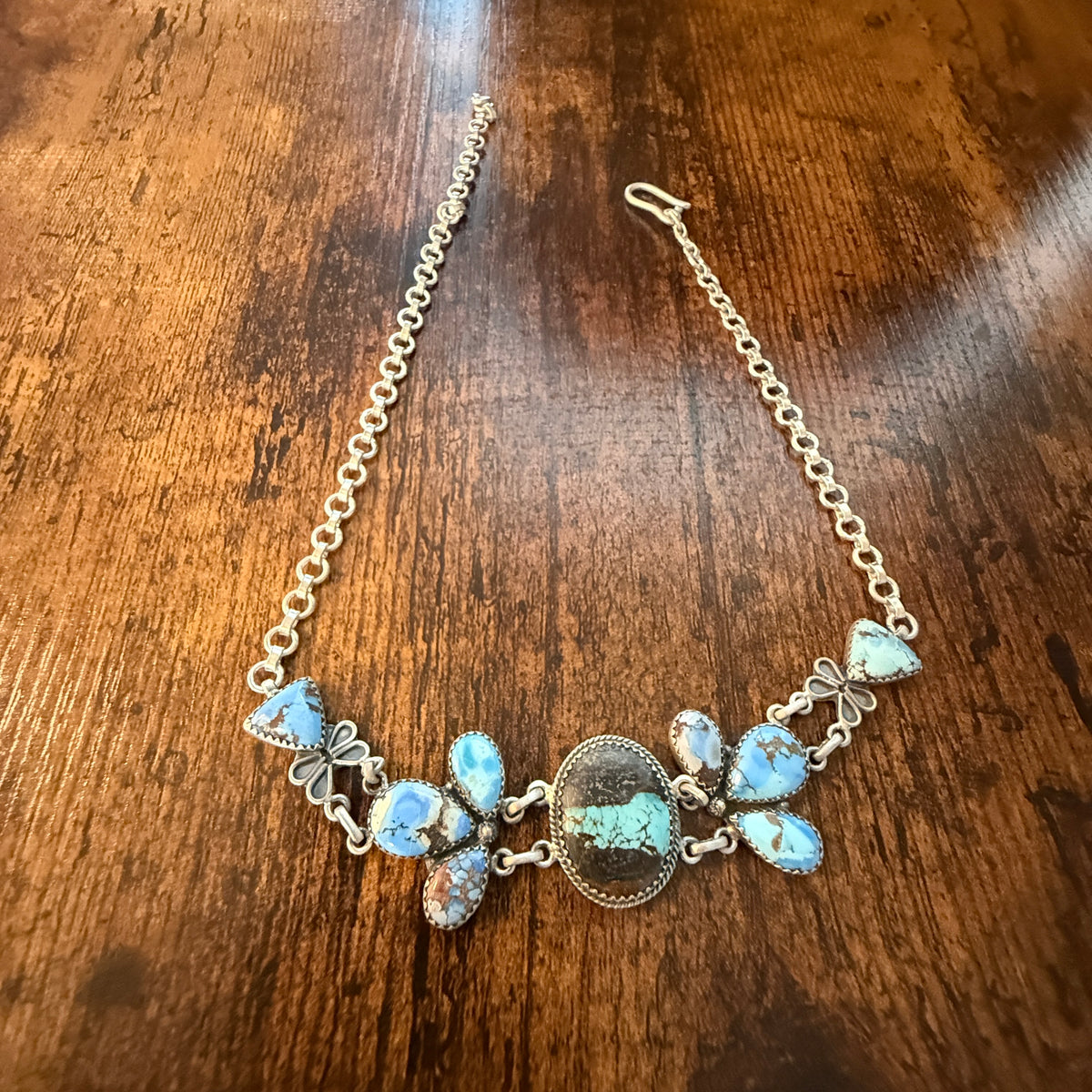 Blackjack and Golden Hills Turquoise Gemstone 16 Inch Choker Necklace in Sterling Silver Wild West Boho
