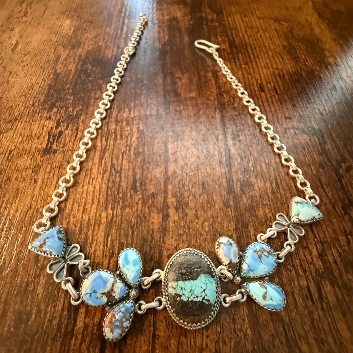 Blackjack and Golden Hills Turquoise Gemstone 16 Inch Choker Necklace in Sterling Silver Wild West Boho