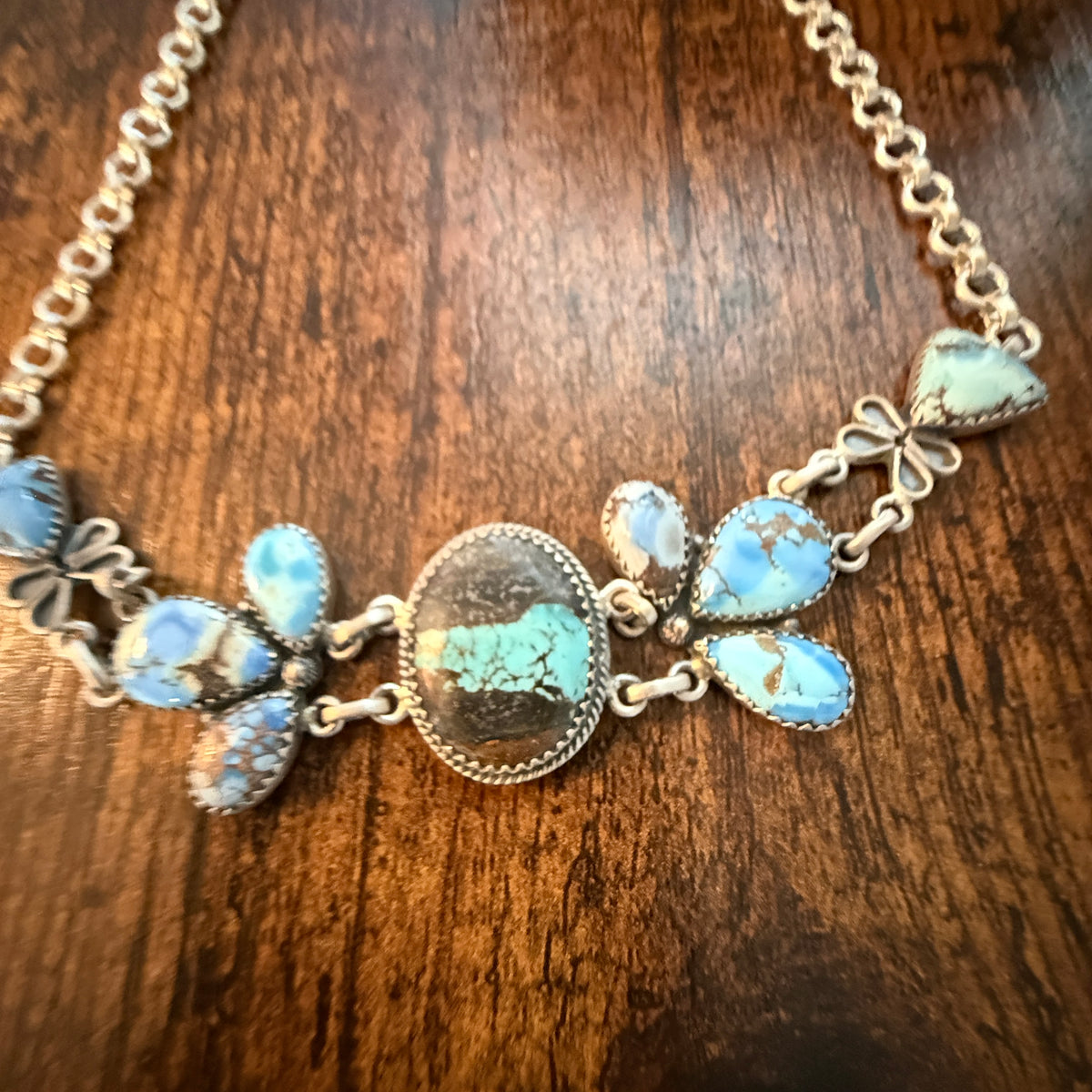 Blackjack and Golden Hills Turquoise Gemstone 16 Inch Choker Necklace in Sterling Silver Wild West Boho