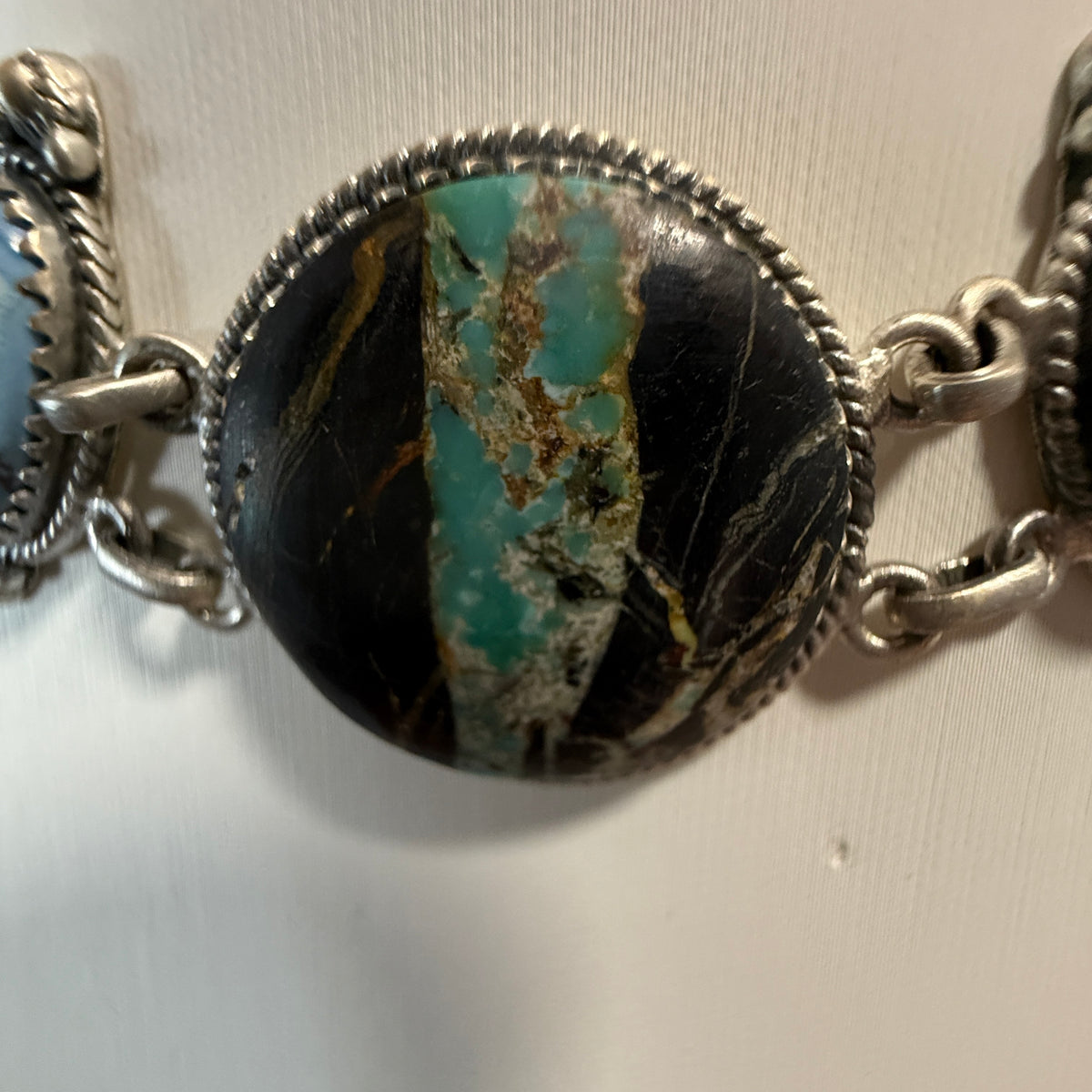 Blackjack and Golden Hills Turquoise Gemstone 16 Inch Choker Necklace Sterling Silver Wild West Boho