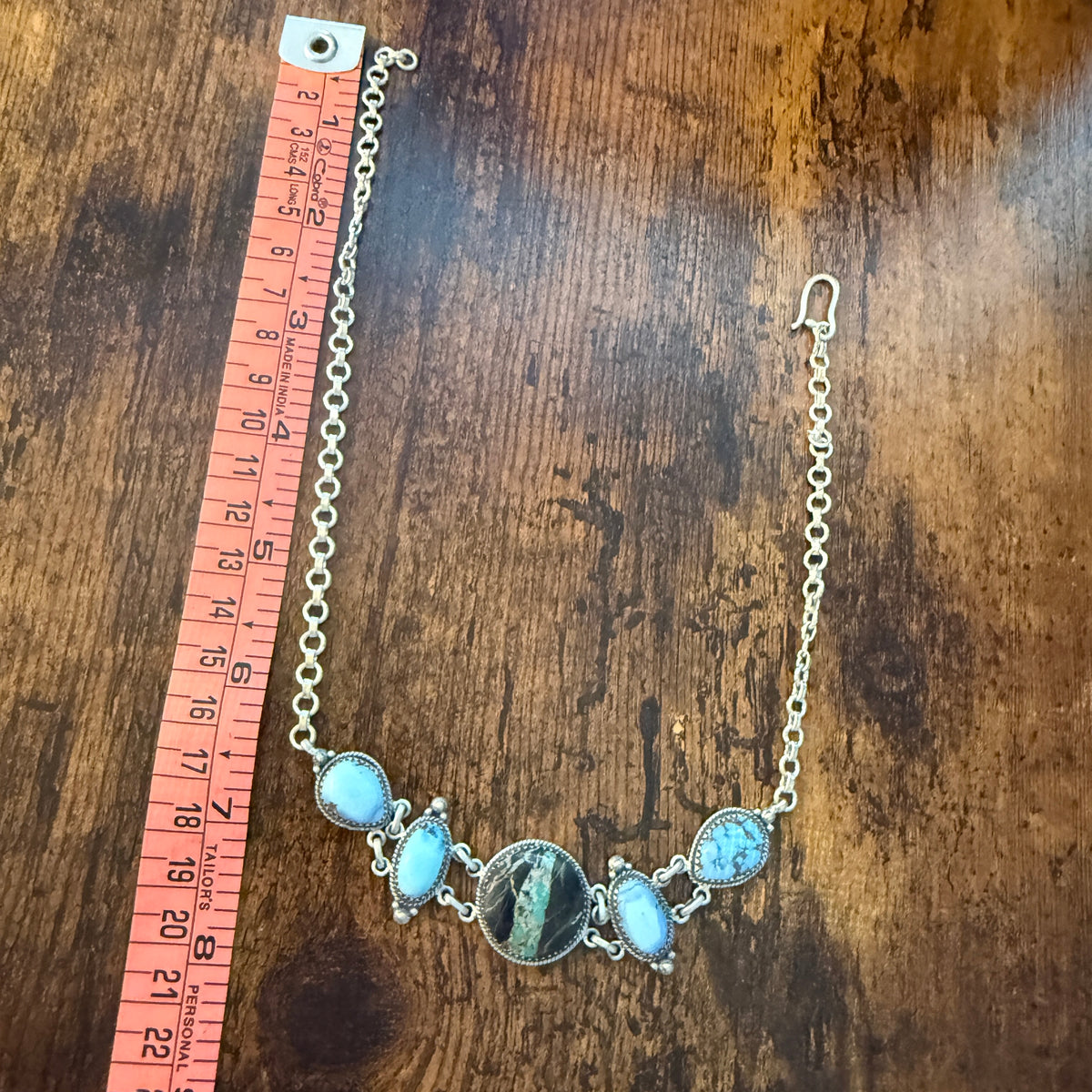 Blackjack and Golden Hills Turquoise Gemstone 16 Inch Choker Necklace Sterling Silver Wild West Boho
