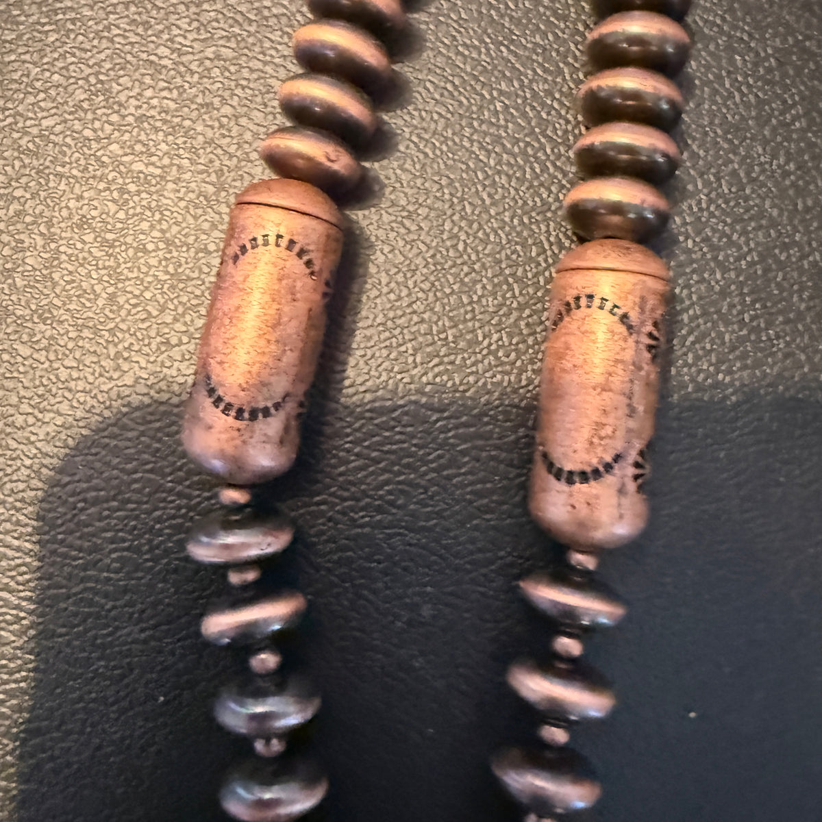 NKY260122-04                          30'' copper Navajo pearl and totem beads Necklace Wild West Boho