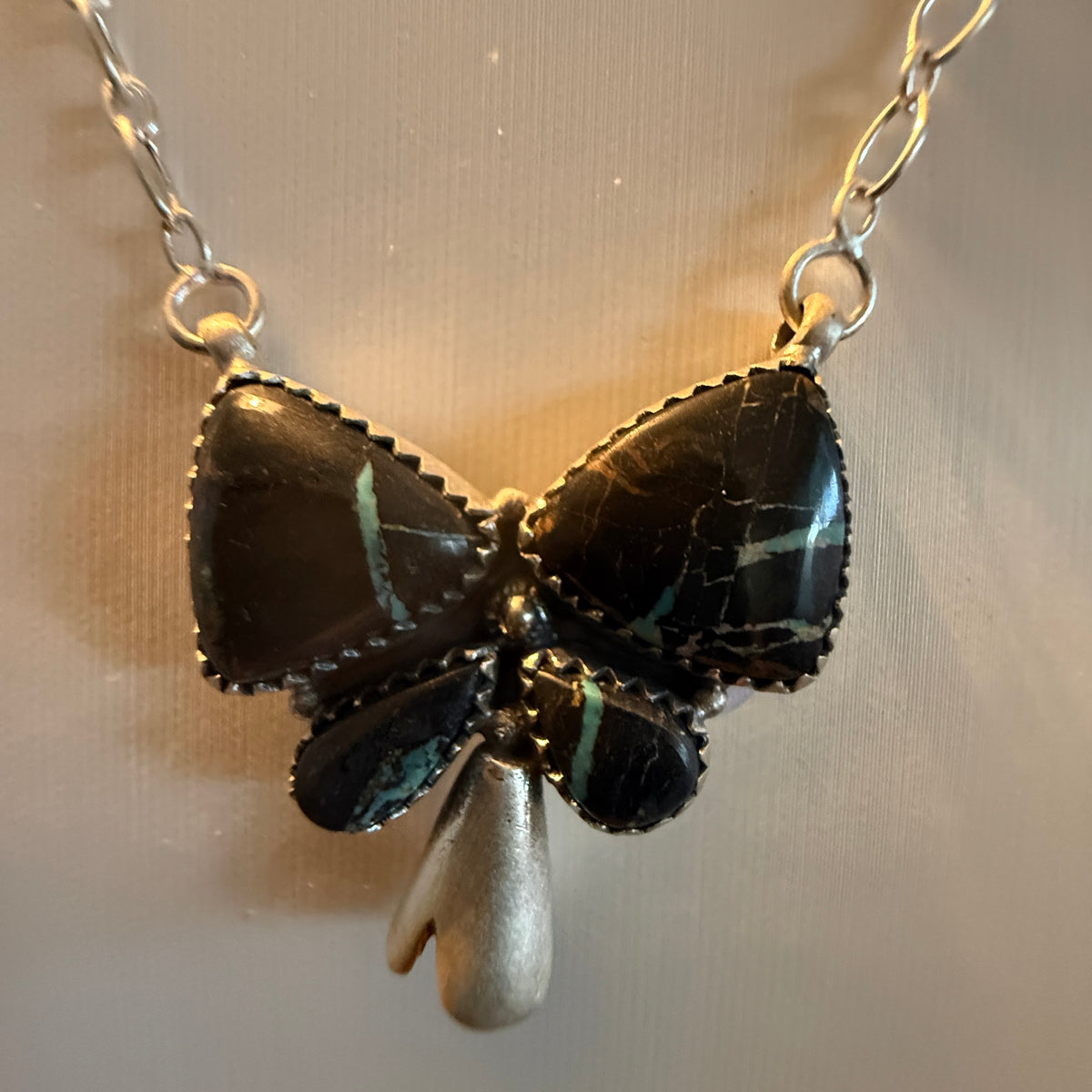 Blackjack Turquoise 18 Inch Bow Blossom Necklace in Sterling Silver Wild West Boho