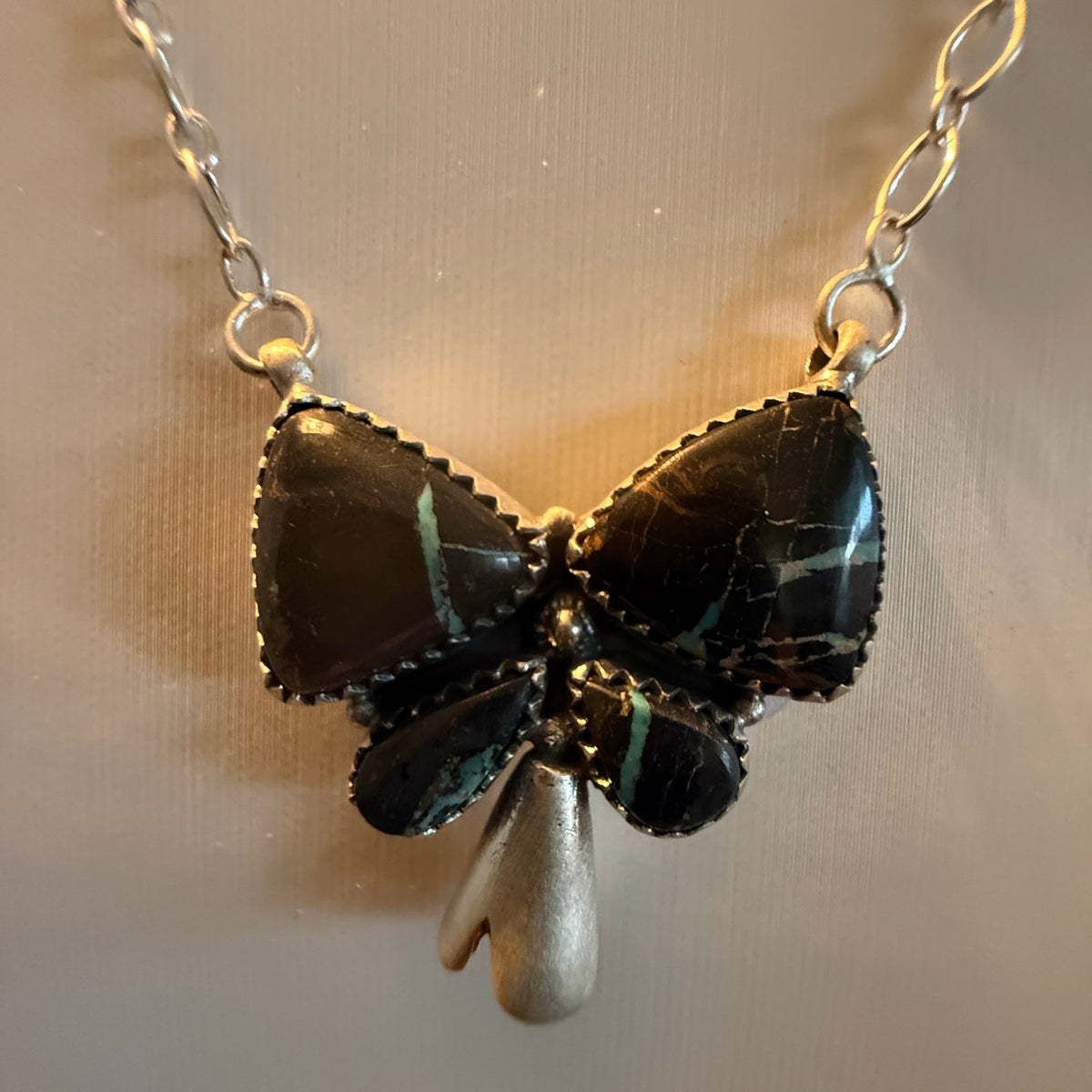 Blackjack Turquoise 18 Inch Bow Blossom Necklace in Sterling Silver Wild West Boho
