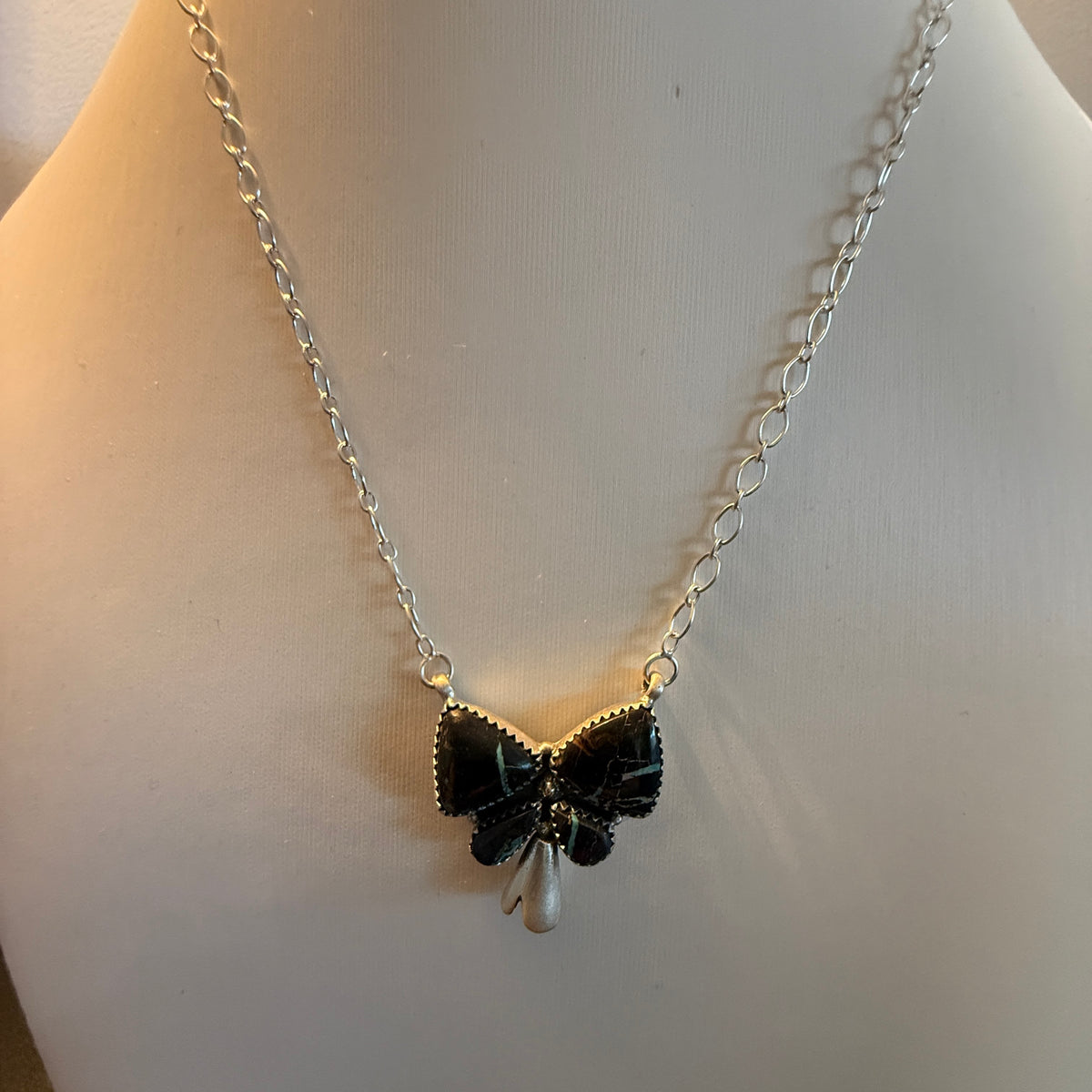 Blackjack Turquoise 18 Inch Bow Blossom Necklace in Sterling Silver Wild West Boho