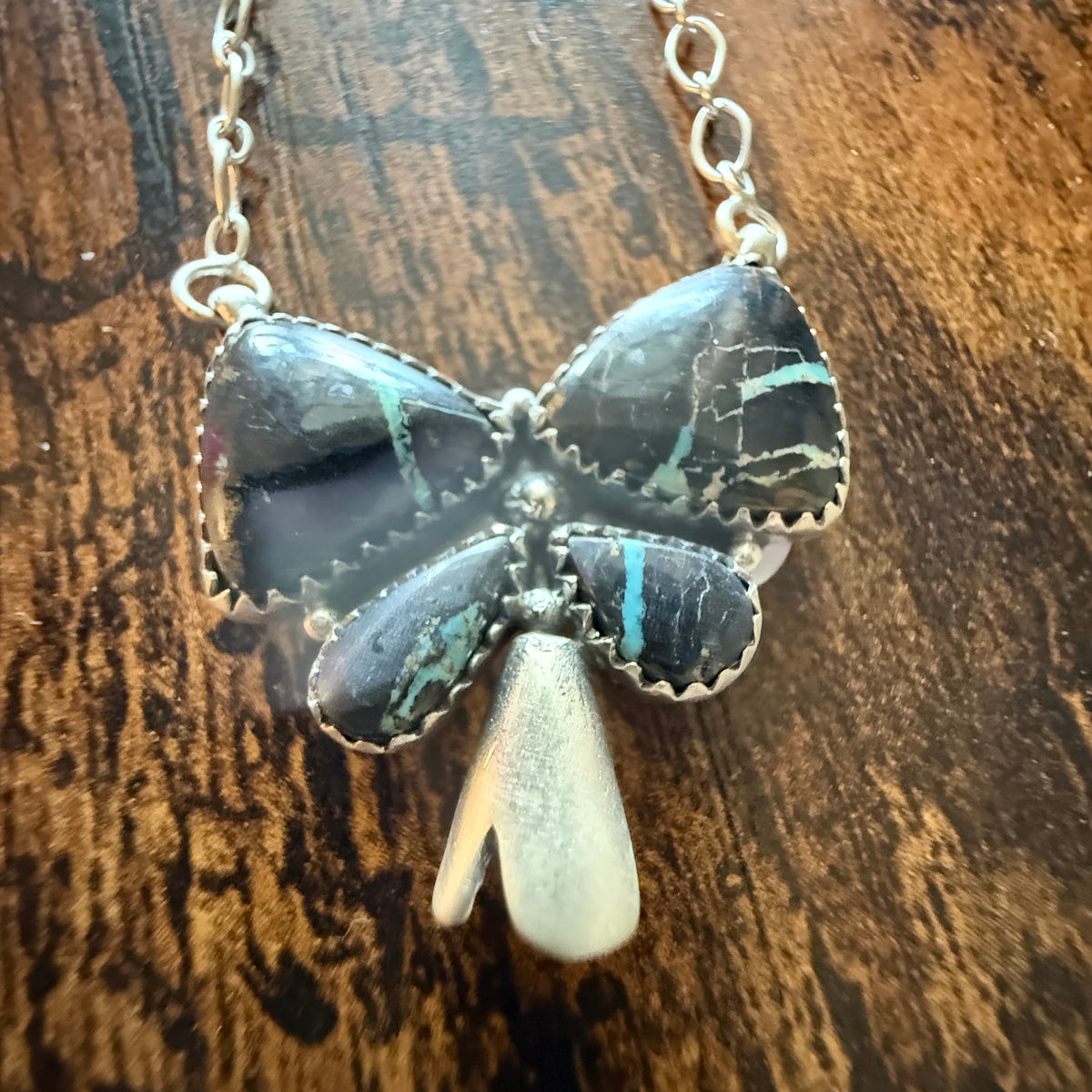 Blackjack Turquoise 18 Inch Bow Blossom Necklace in Sterling Silver Wild West Boho