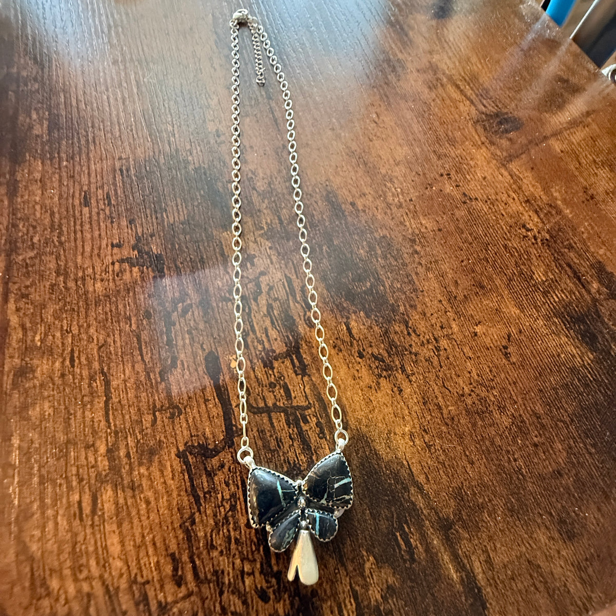 Blackjack Turquoise 18 Inch Bow Blossom Necklace in Sterling Silver Wild West Boho