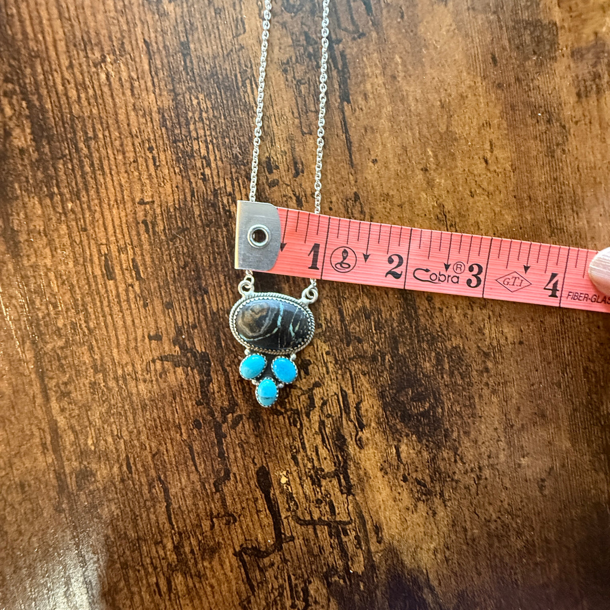 Blackjack and Kingman Turquoise Gemstones 18 Inch Necklace in Sterling Silver Wild West Boho