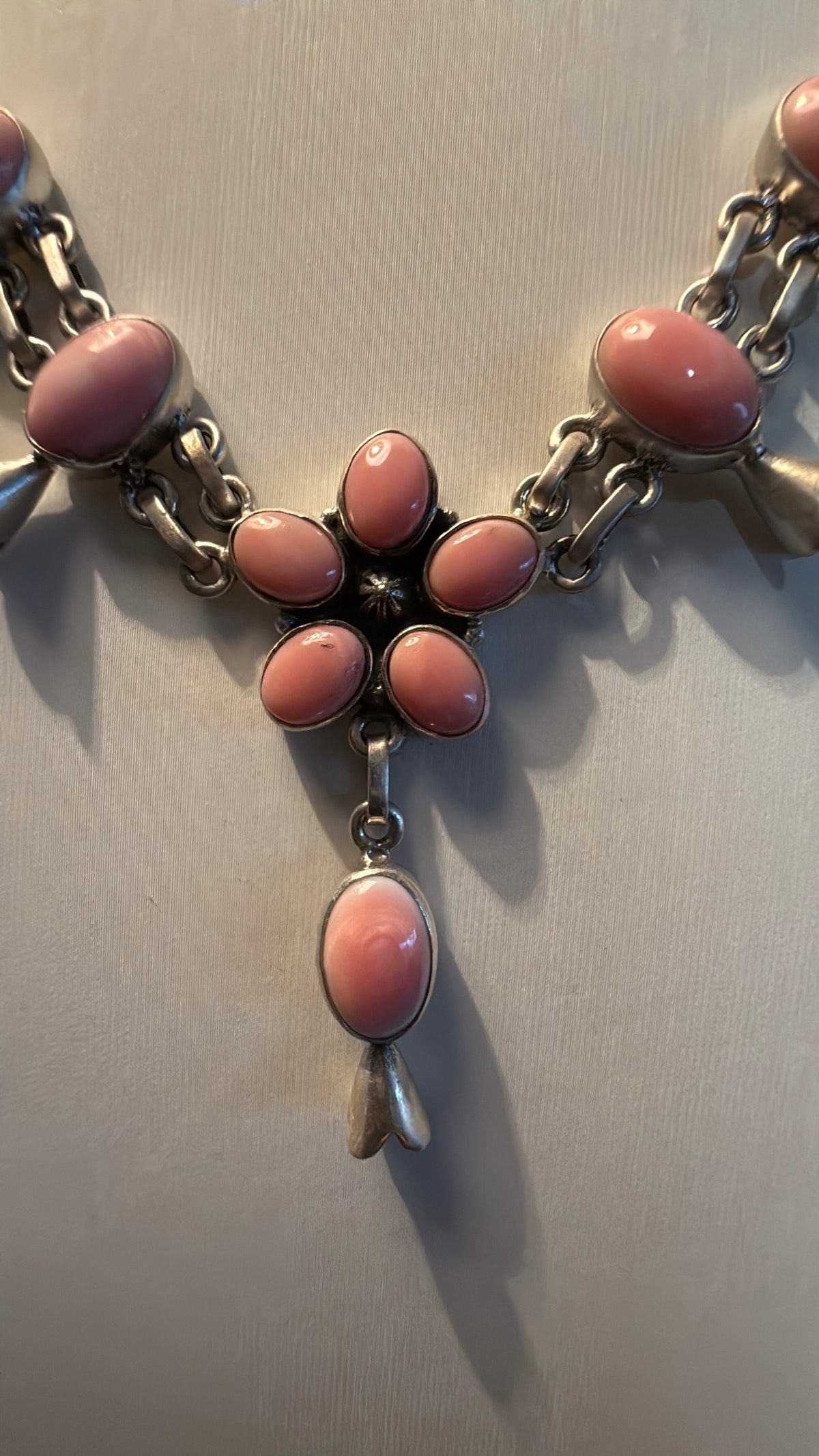 Queen Pink Conch Gemstone 20 Inch Blossom Necklace in Sterling Silver Wild West Boho