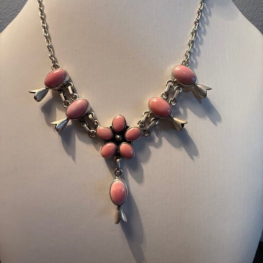 Queen Pink Conch Gemstone 20 Inch Blossom Necklace in Sterling Silver Wild West Boho