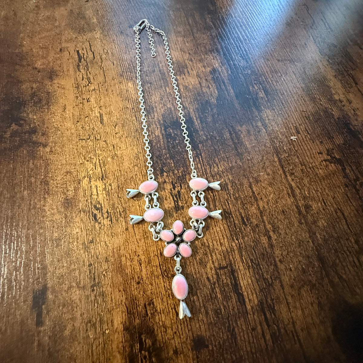 Queen Pink Conch Gemstone 20 Inch Blossom Necklace in Sterling Silver Wild West Boho