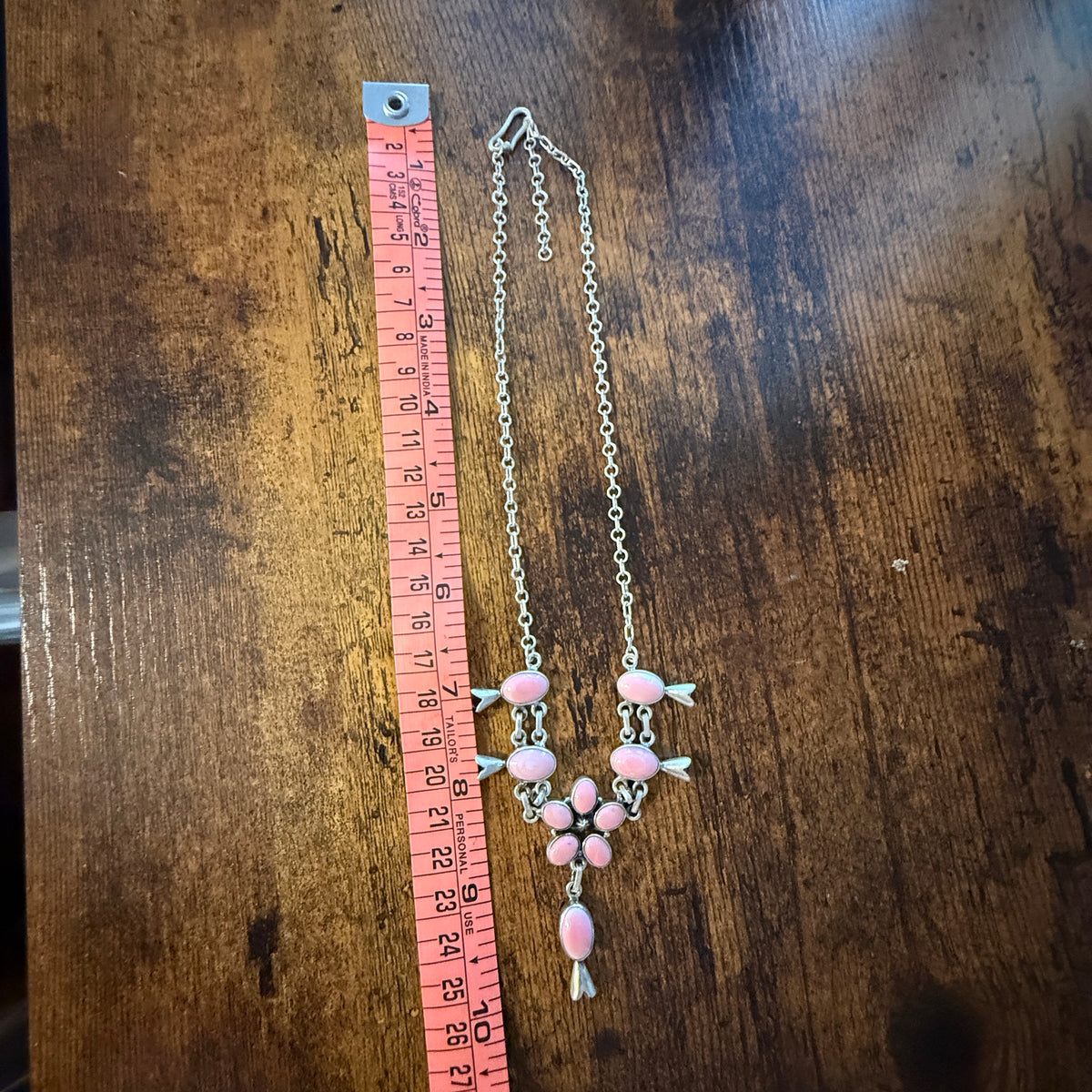Queen Pink Conch Gemstone 20 Inch Blossom Necklace in Sterling Silver Wild West Boho