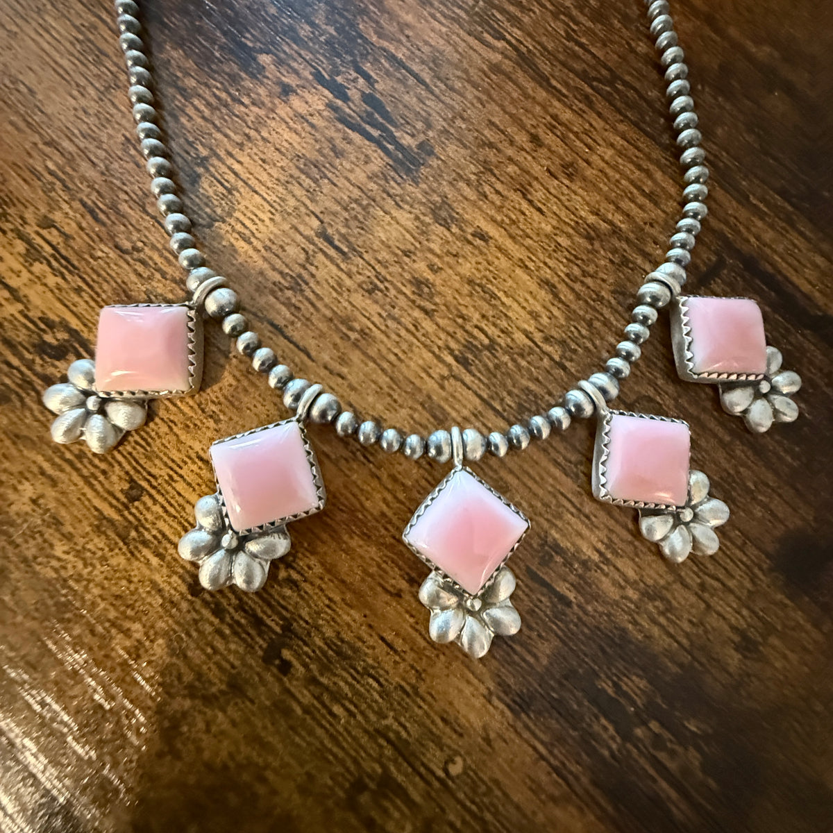 Queen Pink Conch 3mm Desert Pearl Choker Necklace in Sterling Silver Wild West Boho