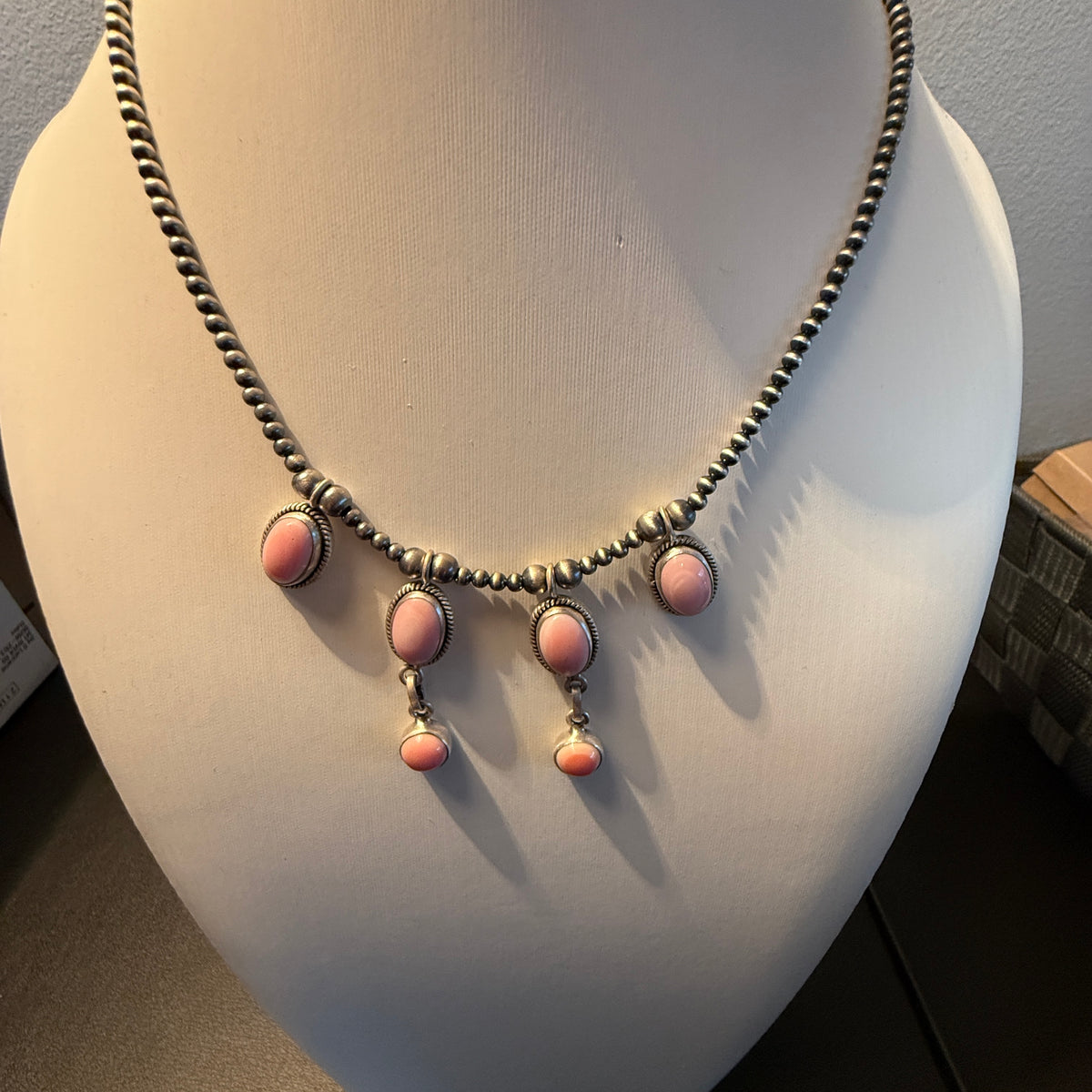 Queen Pink Conch 3mm Desert Pearl Choker Collar Necklace in Sterling Silver Wild West Boho