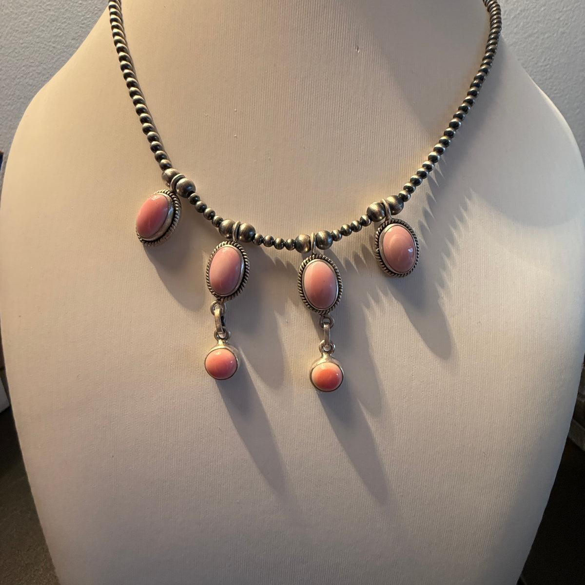 Queen Pink Conch 3mm Desert Pearl Choker Collar Necklace in Sterling Silver Wild West Boho