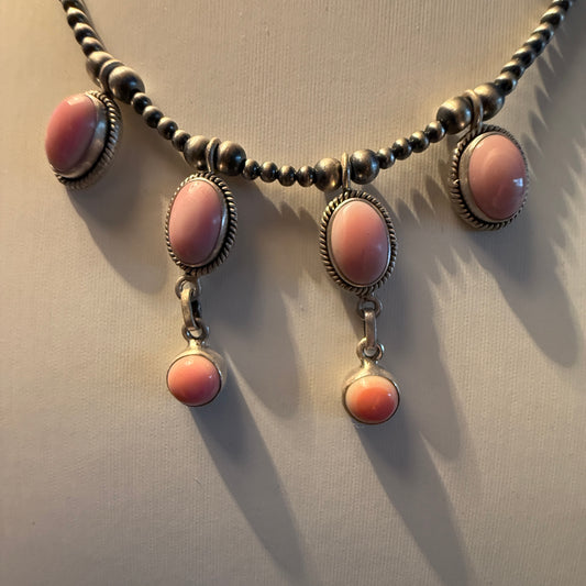 Queen Pink Conch 3mm Desert Pearl Choker Collar Necklace in Sterling Silver Wild West Boho