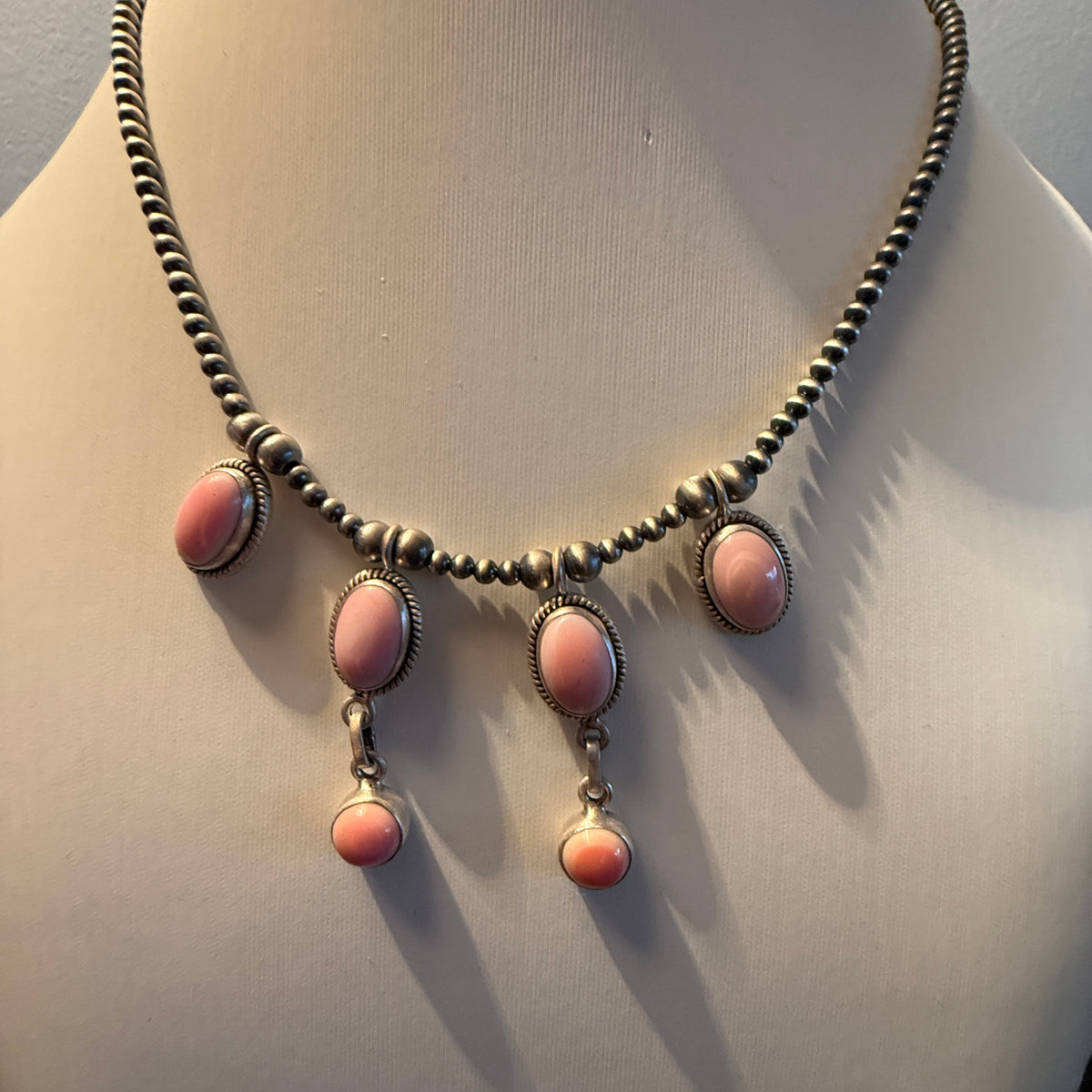 Queen Pink Conch 3mm Desert Pearl Choker Collar Necklace in Sterling Silver Wild West Boho