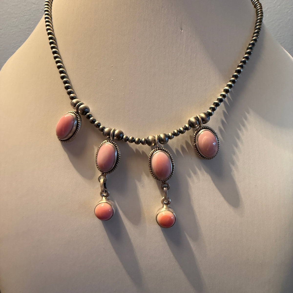 Queen Pink Conch 3mm Desert Pearl Choker Collar Necklace in Sterling Silver Wild West Boho