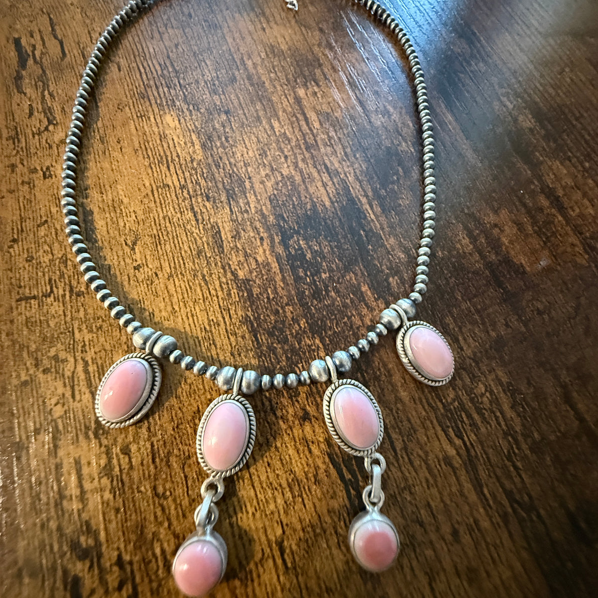 Queen Pink Conch 3mm Desert Pearl Choker Collar Necklace in Sterling Silver Wild West Boho