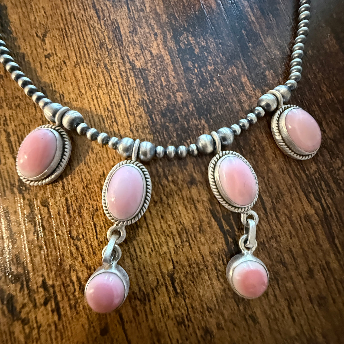 Queen Pink Conch 3mm Desert Pearl Choker Collar Necklace in Sterling Silver Wild West Boho