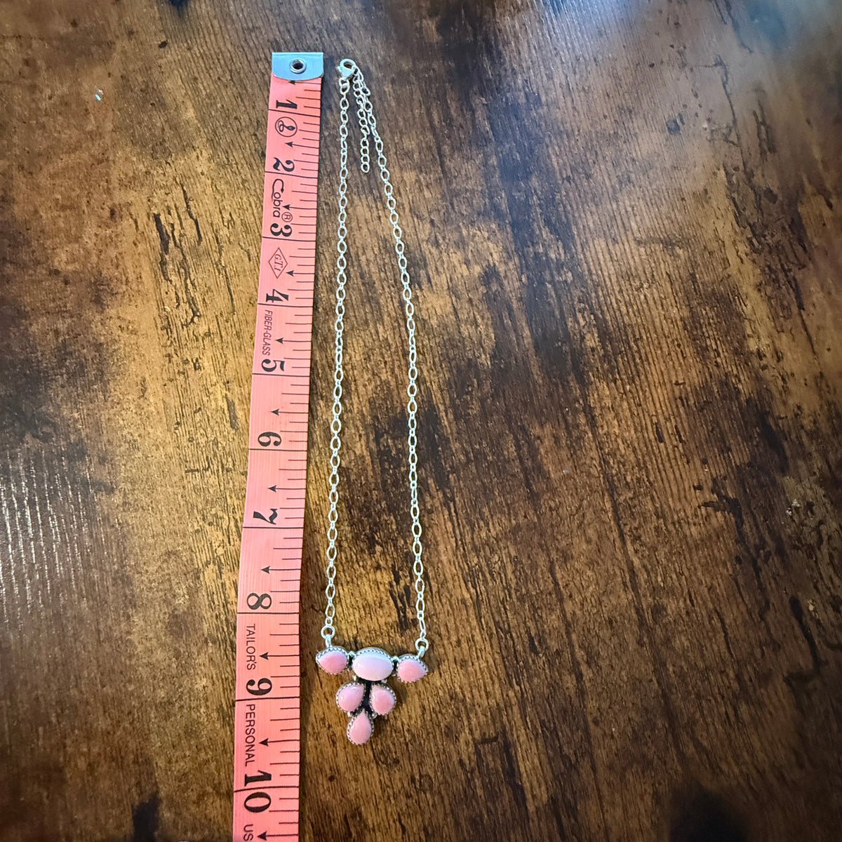 Queen Pink Conch Gemstones 18 Inch Cluster Necklace in Sterling Silver Wild West Boho