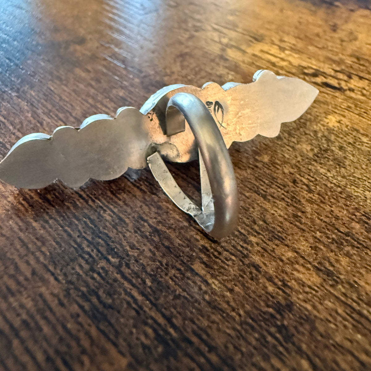 Native Signed Anisa Martinez Queen Pink Conch Ring Adjustable in Sterling Silver Wild West Boho