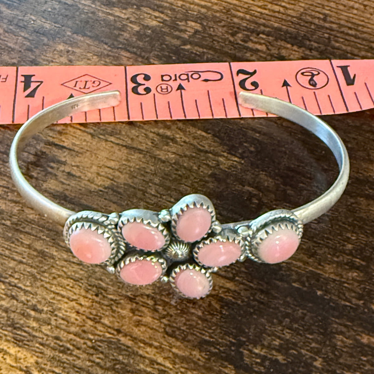 Queen Pink Conch Gemstone Cluster Cuff Bracelet Sterling Silver Wild West Boho