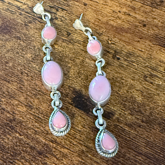 Queen Pink Conch 2 Inch Stud Drop Dangle Earrings in Sterling Silver Wild West Boho