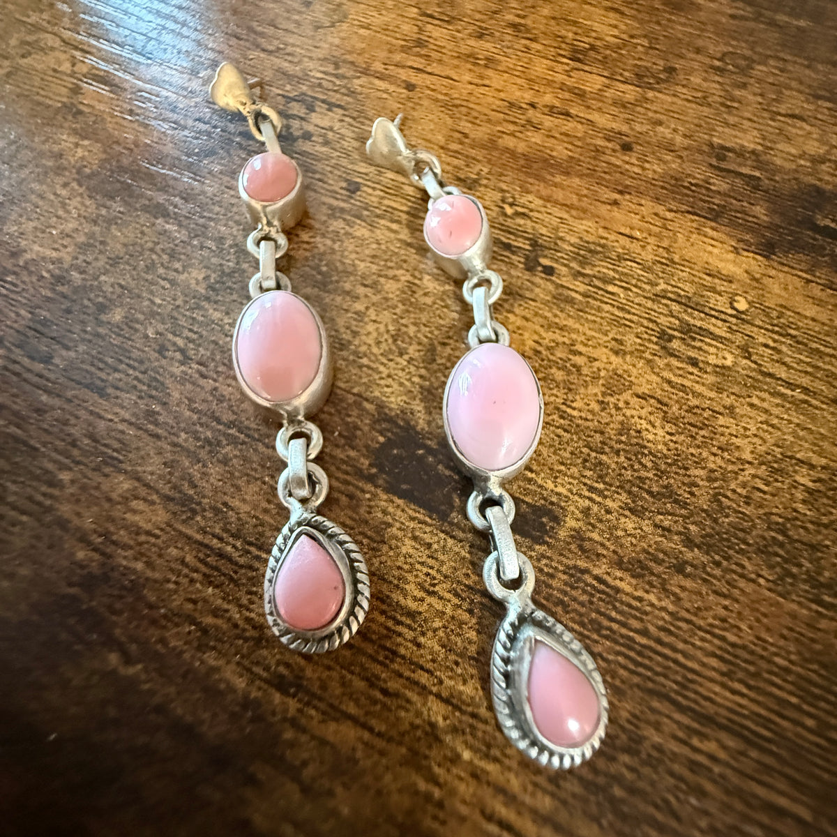 Queen Pink Conch 2 Inch Stud Drop Dangle Earrings in Sterling Silver Wild West Boho