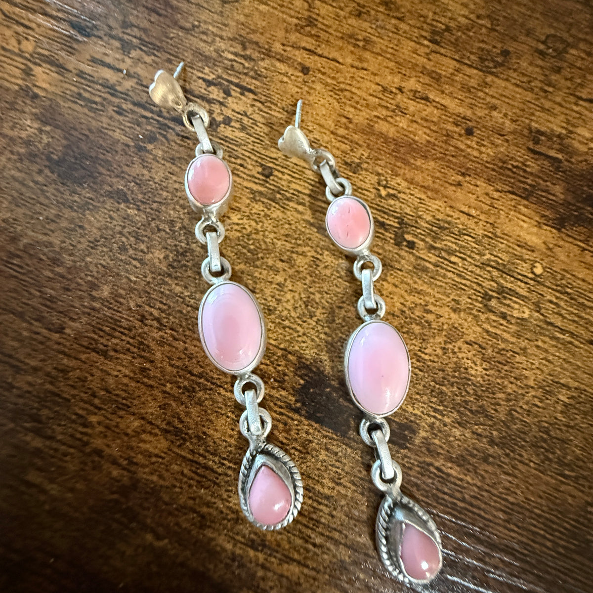 Queen Pink Conch 2 Inch Stud Drop Dangle Earrings in Sterling Silver Wild West Boho
