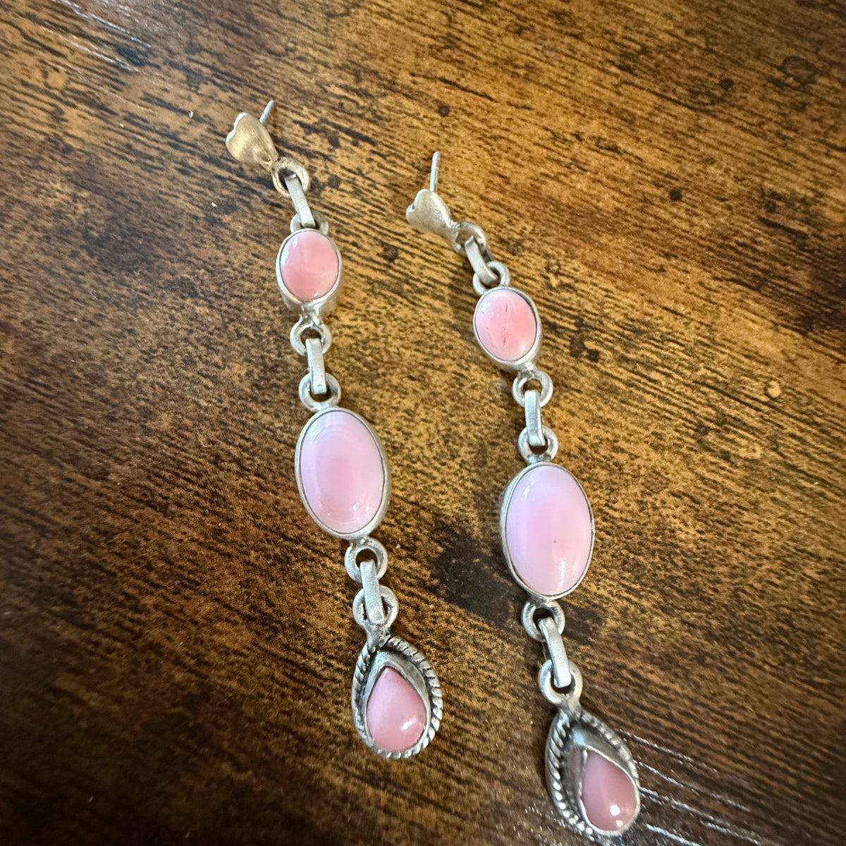 Queen Pink Conch 2 Inch Stud Drop Dangle Earrings in Sterling Silver Wild West Boho