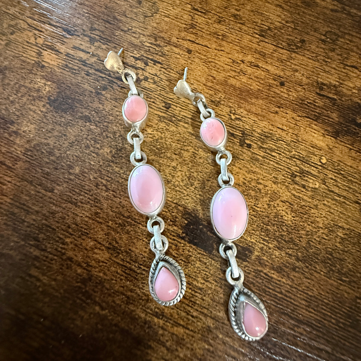 Queen Pink Conch 2 Inch Stud Drop Dangle Earrings in Sterling Silver Wild West Boho
