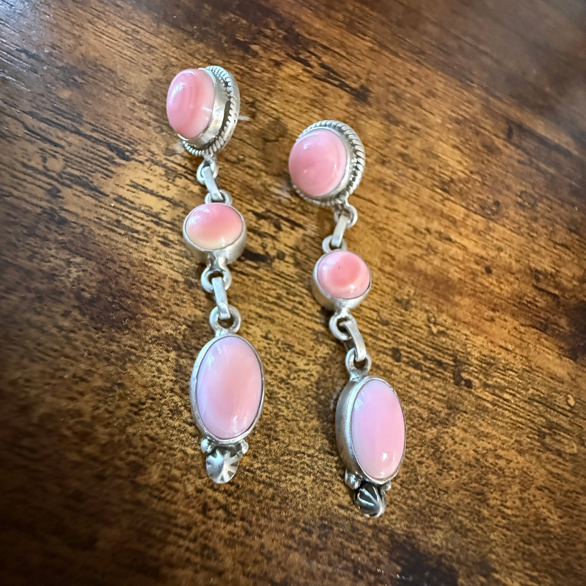 Queen Pink Conch 2.5 Inch Stud Drop Dangle Earrings in Sterling Silver Wild West Boho