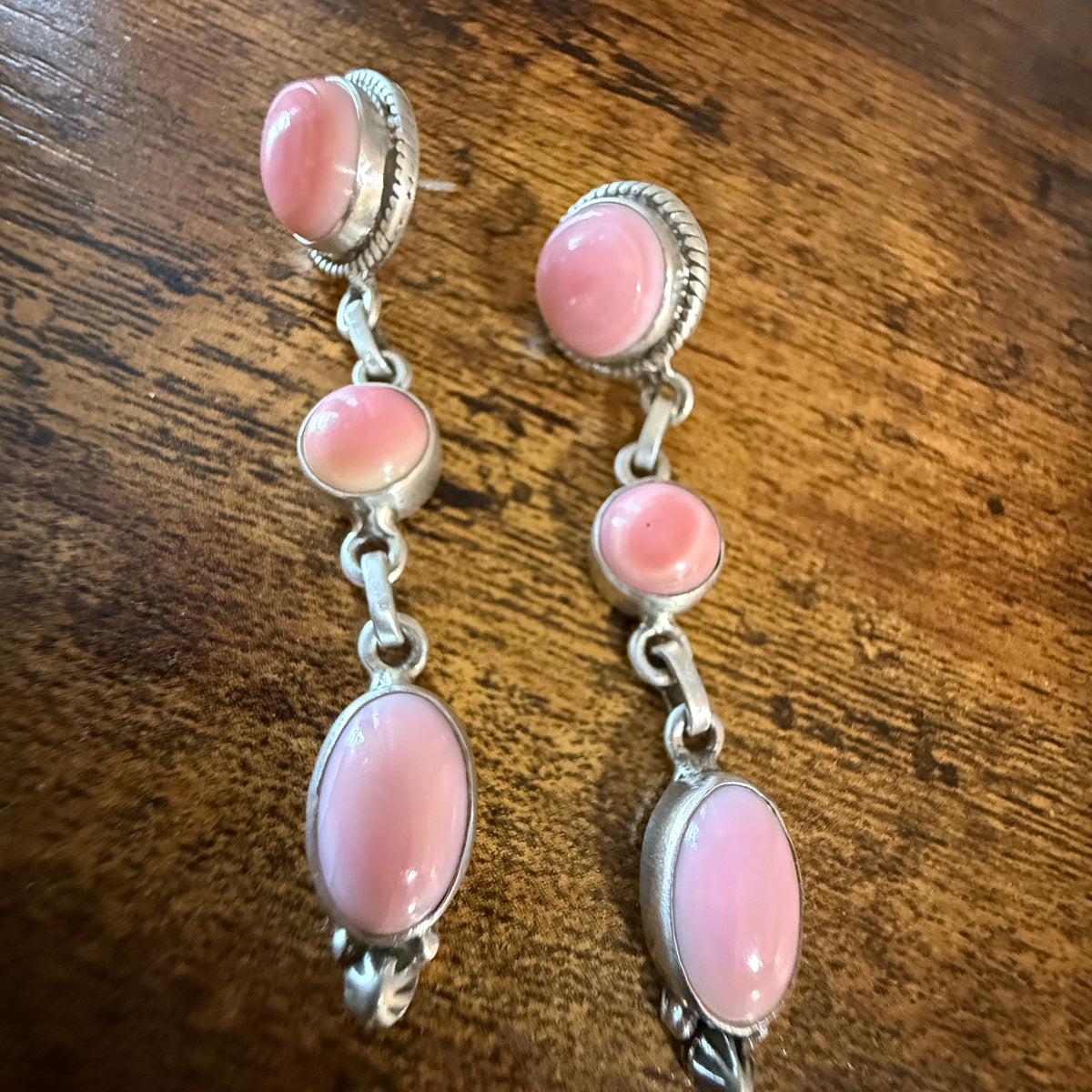 Queen Pink Conch 2.5 Inch Stud Drop Dangle Earrings in Sterling Silver Wild West Boho