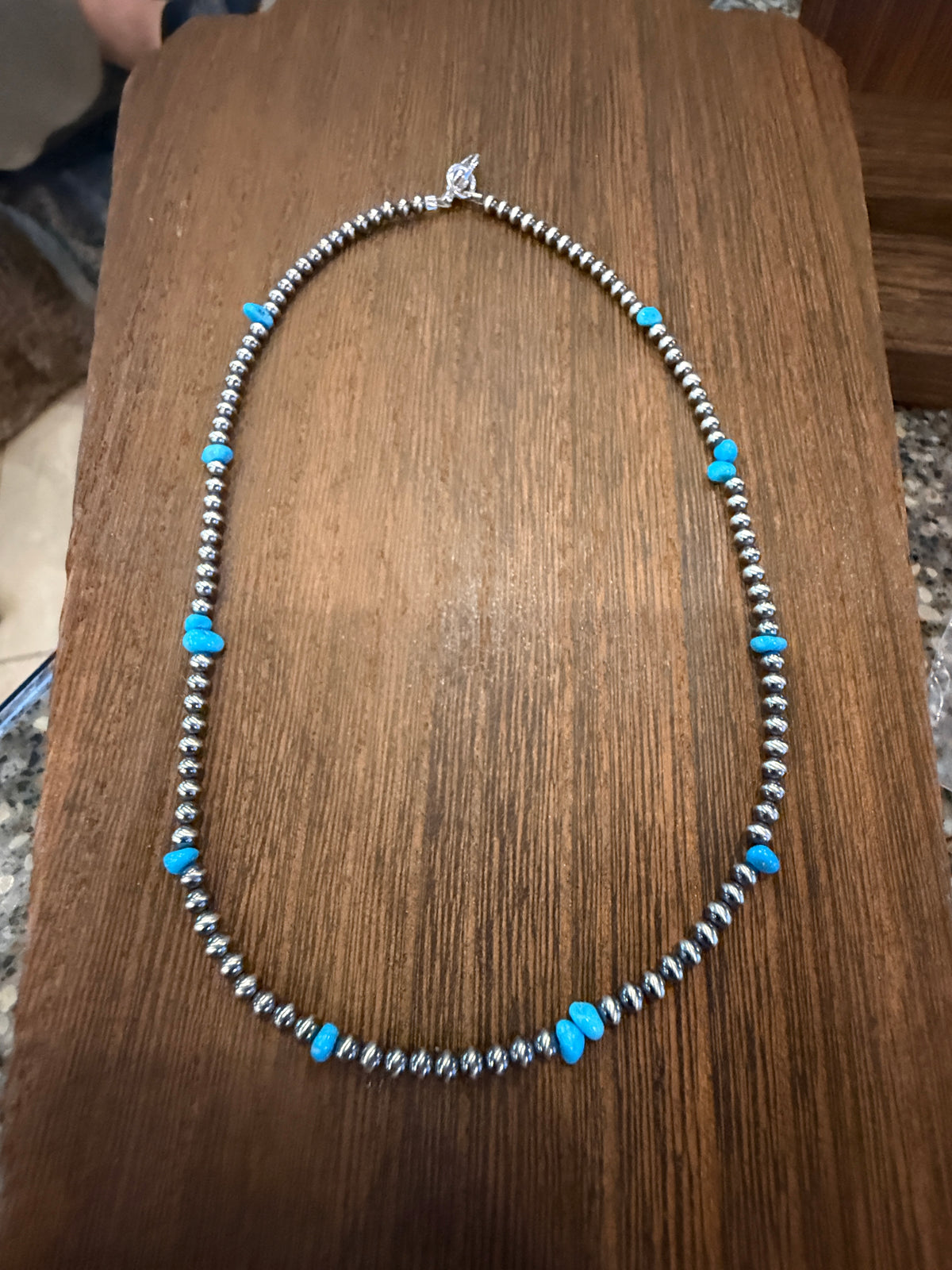Sterling Silver 3mm Desert Pearls and Turquoise Choker Necklace 14 Inches Silver Elegant