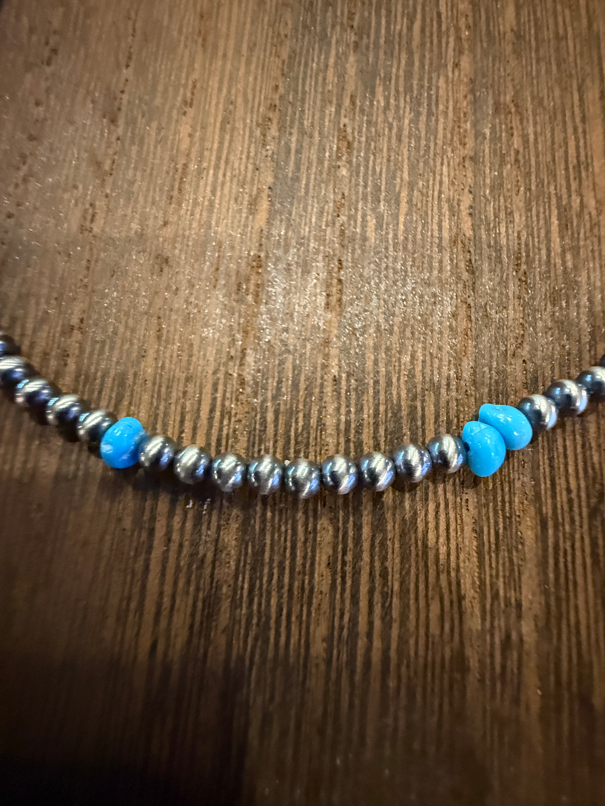 Sterling Silver 3mm Desert Pearls and Turquoise Choker Necklace 14 Inches Silver Elegant