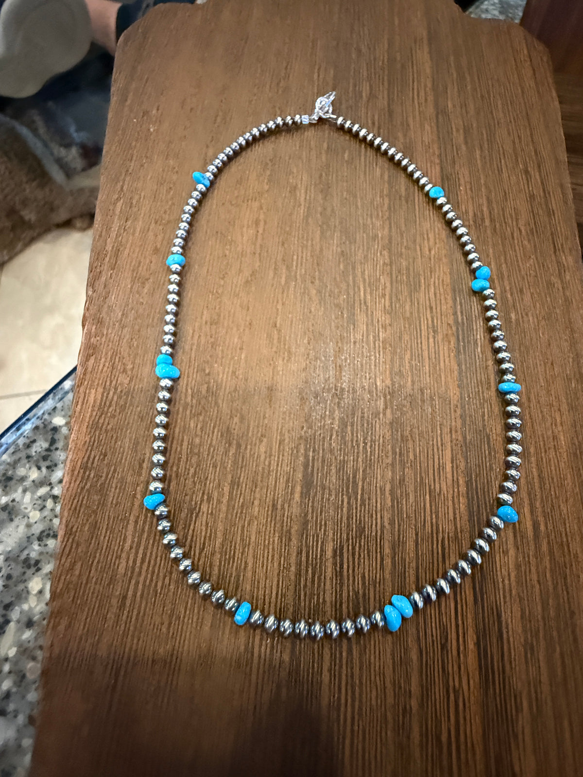 Sterling Silver 3mm Desert Pearls and Turquoise Choker Necklace 14 Inches Silver Elegant
