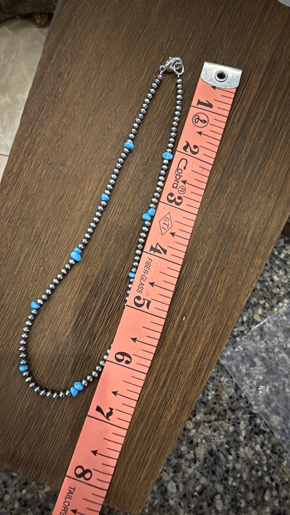 Sterling Silver 3mm Desert Pearls and Turquoise Choker Necklace 14 Inches Silver Elegant