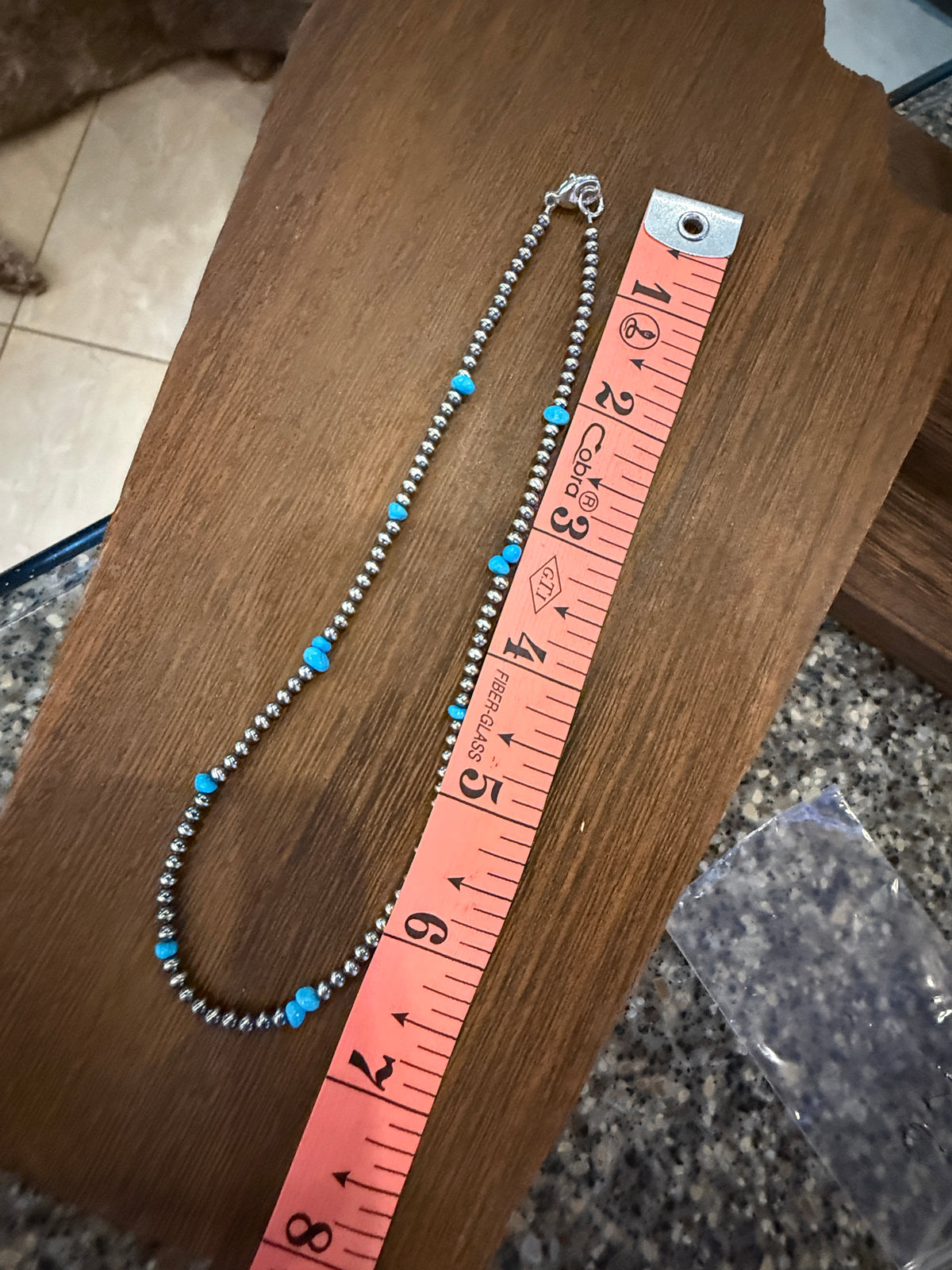 Sterling Silver 3mm Desert Pearls and Turquoise Choker Necklace 14 Inches Silver Elegant