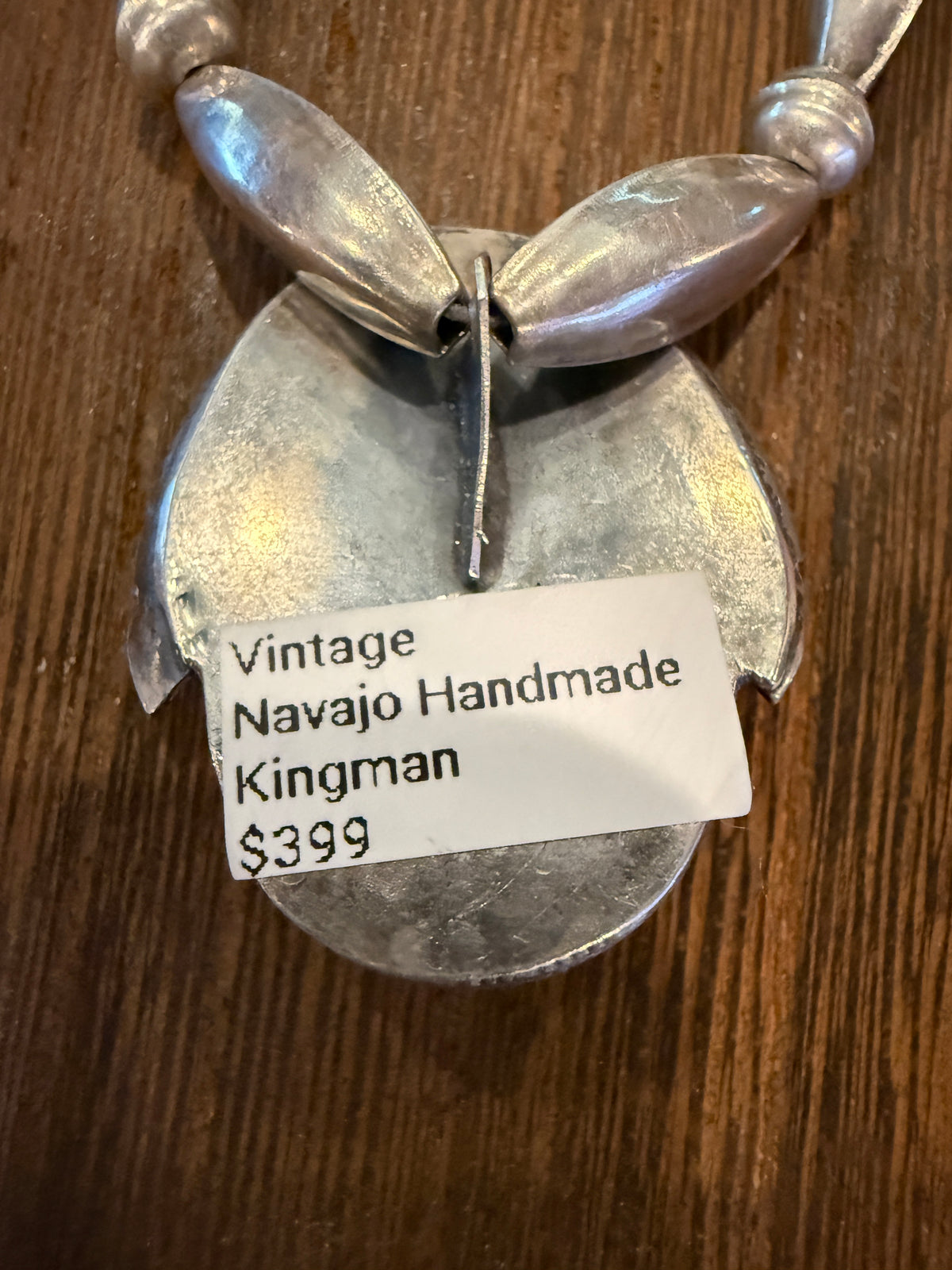 Vintage Navajo Handmade Kingman Turquoise Necklace in Sterling Silver 24 Inch Silver Elegant