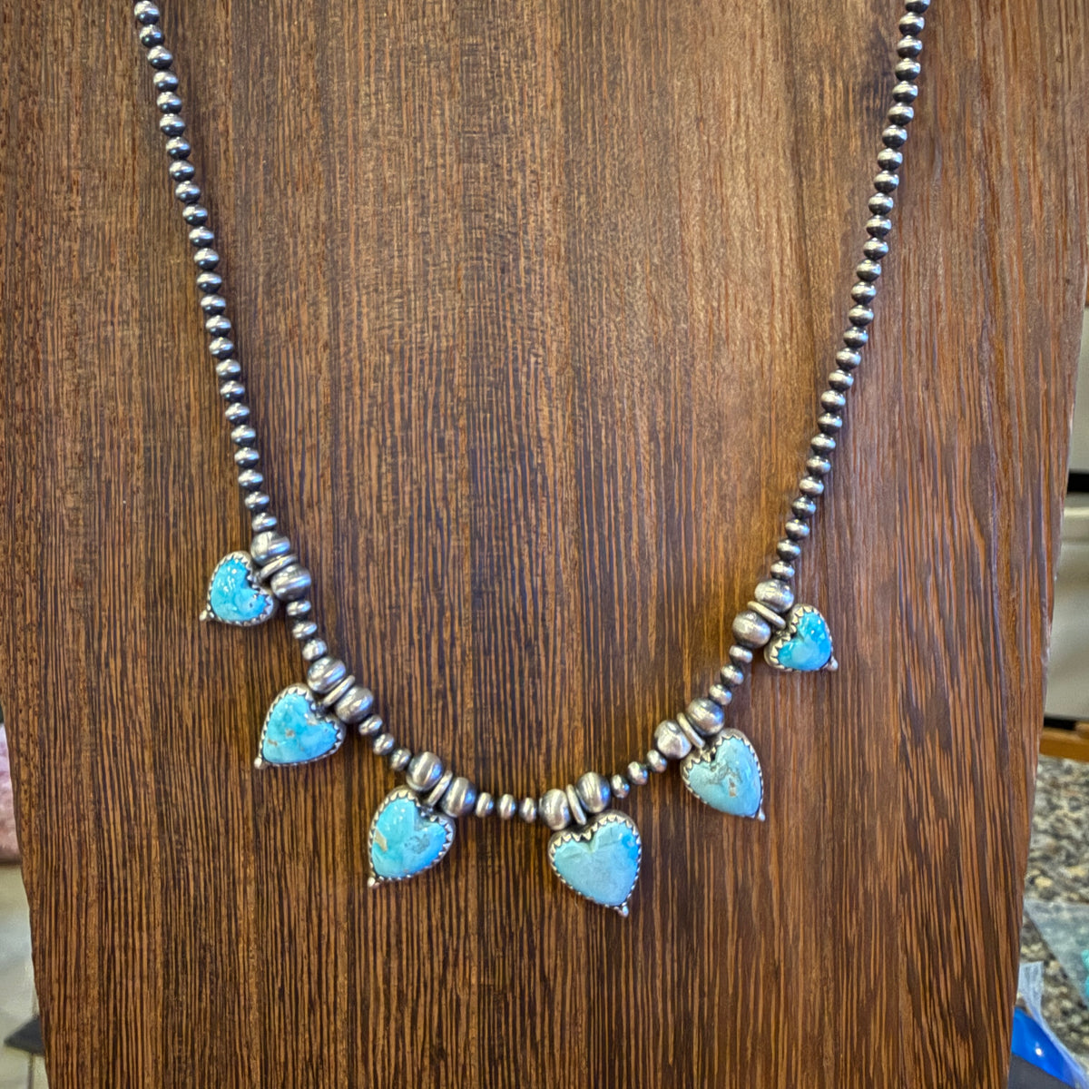 Sierra Bella Turquoise Gemstone Heart Choker Necklace 3mm Sterling Silver Desert Pearls Silver Elegant