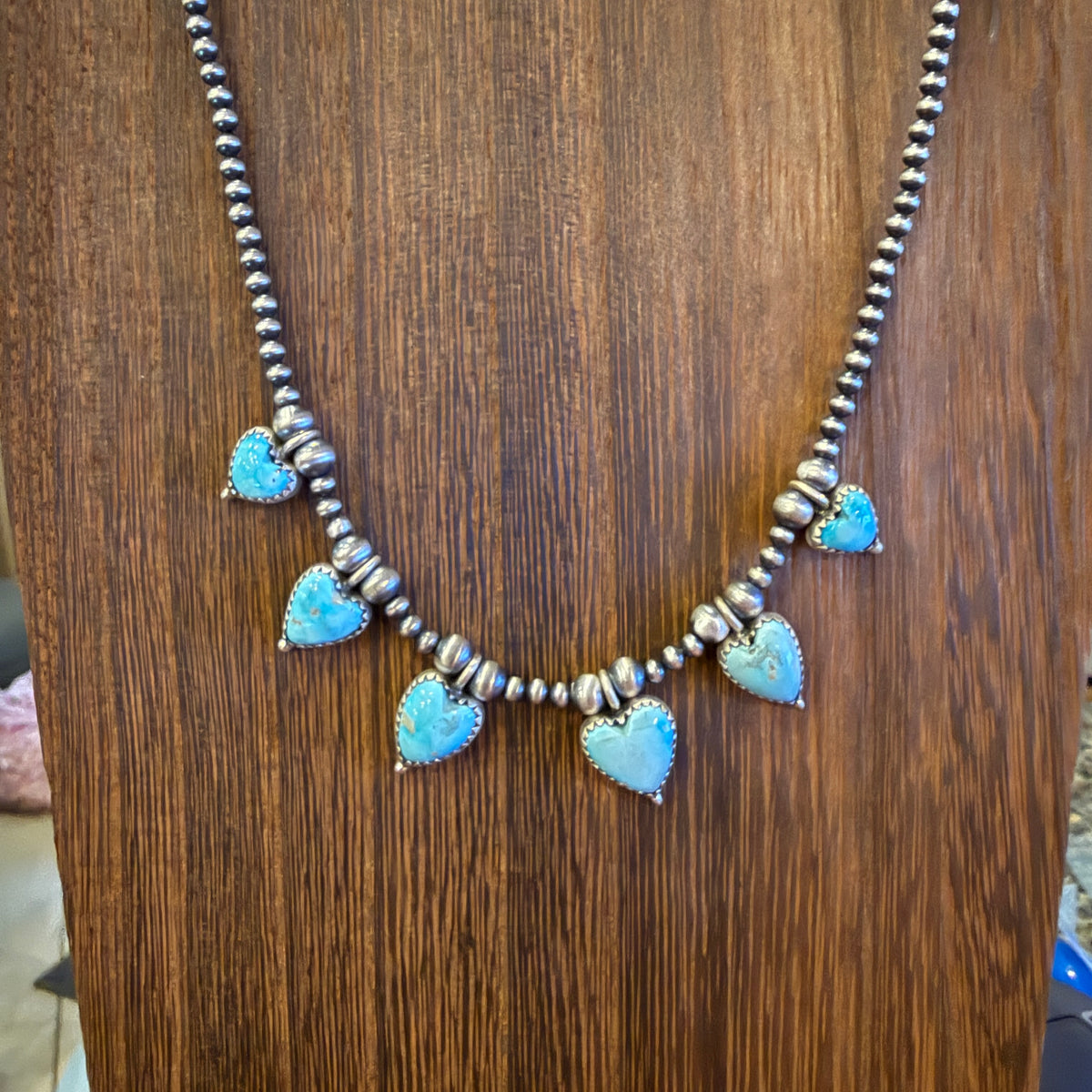 Sierra Bella Turquoise Gemstone Heart Choker Necklace 3mm Sterling Silver Desert Pearls Silver Elegant