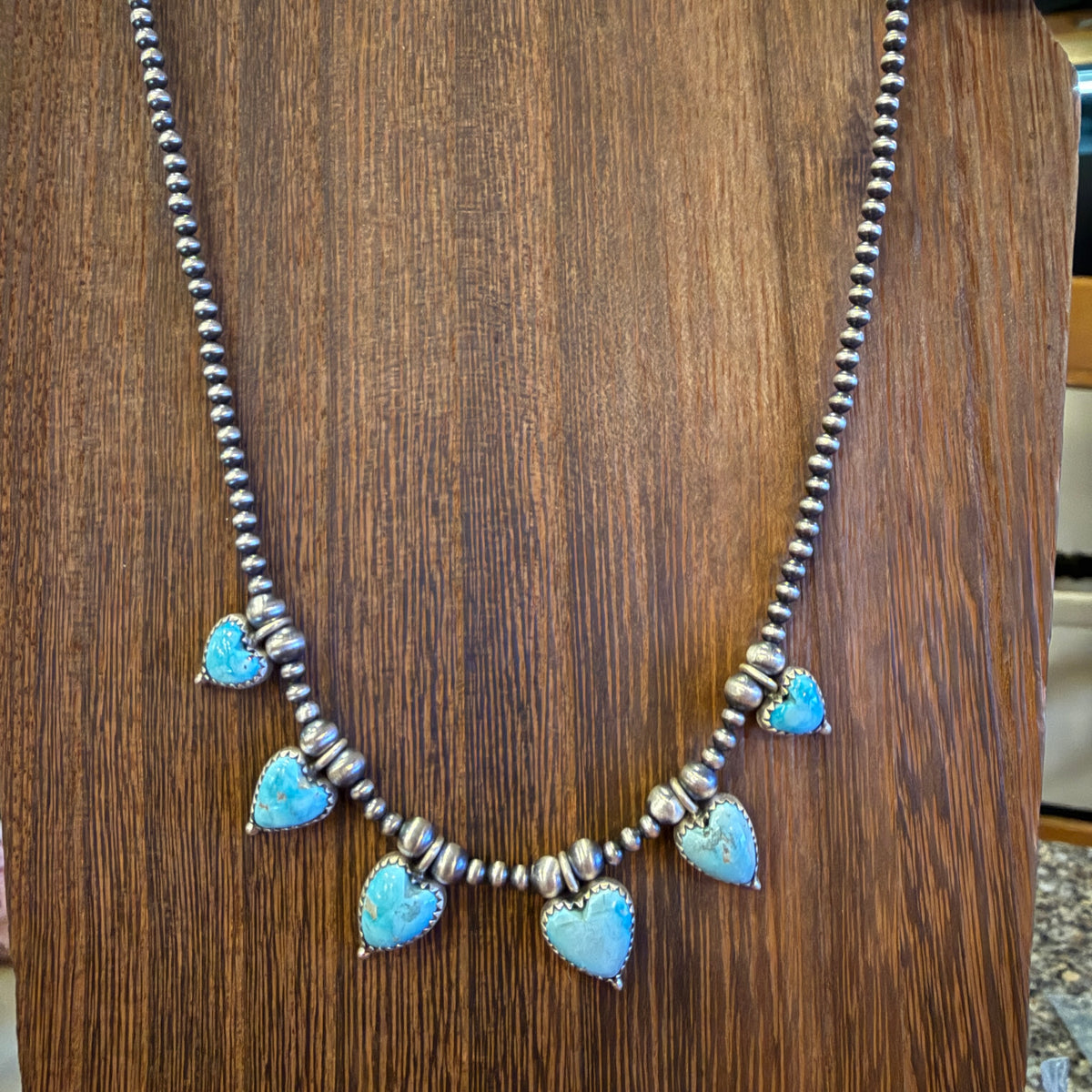 Sierra Bella Turquoise Gemstone Heart Choker Necklace 3mm Sterling Silver Desert Pearls Silver Elegant