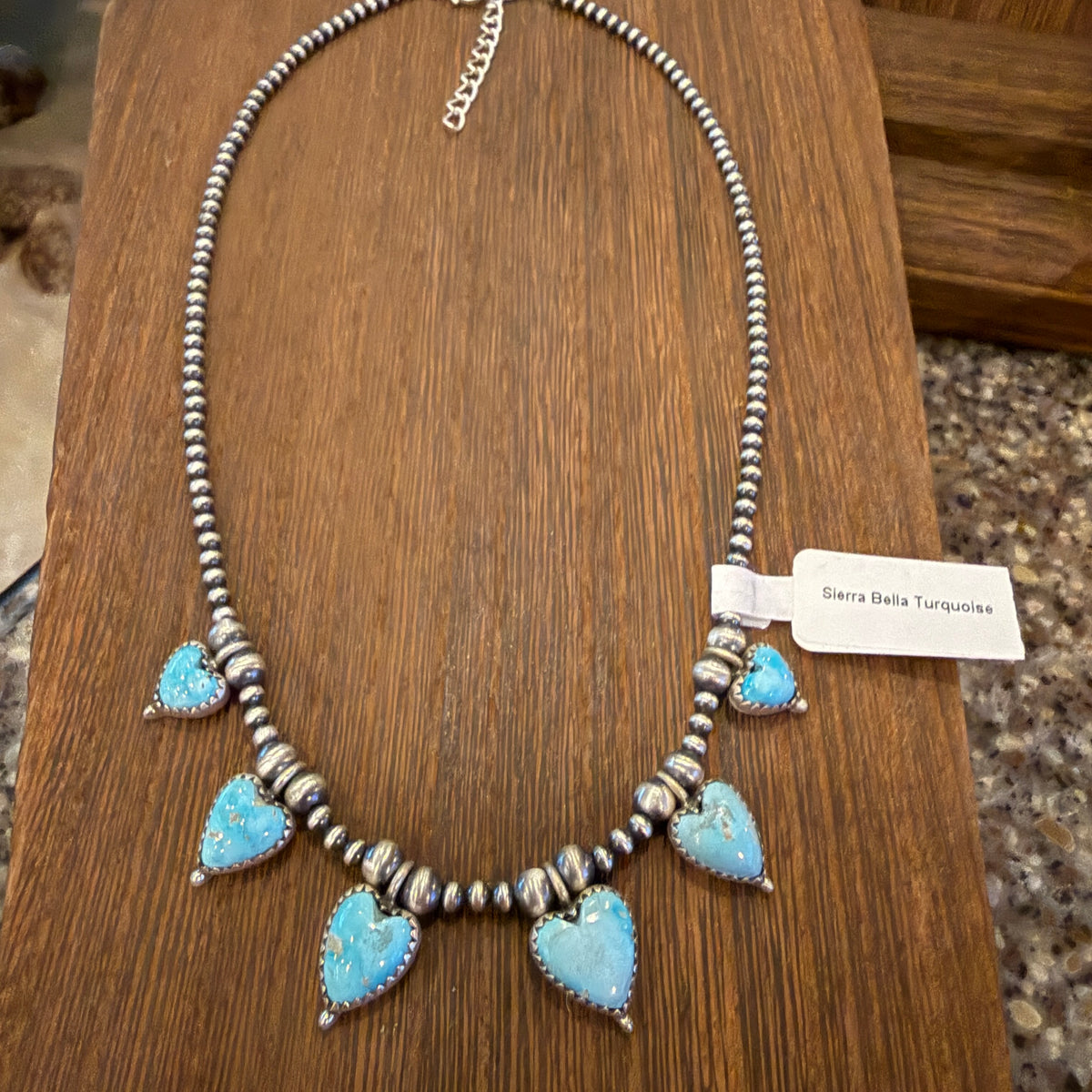 Sierra Bella Turquoise Gemstone Heart Choker Necklace 3mm Sterling Silver Desert Pearls Silver Elegant