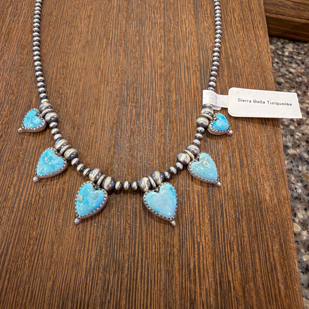 Sierra Bella Turquoise Gemstone Heart Choker Necklace 3mm Sterling Silver Desert Pearls Silver Elegant