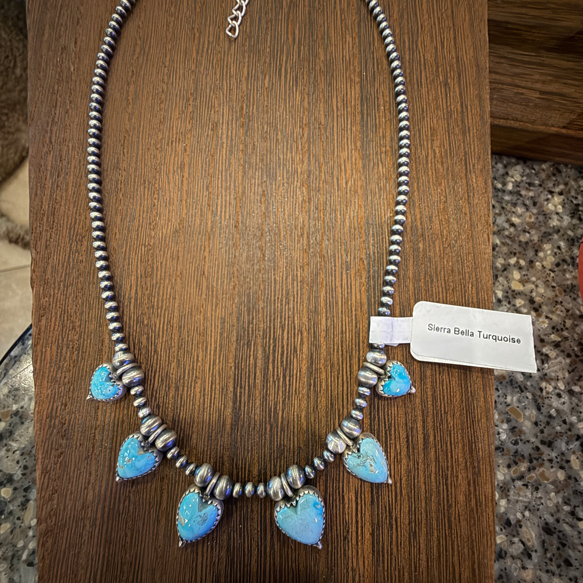 Sierra Bella Turquoise Gemstone Heart Choker Necklace 3mm Sterling Silver Desert Pearls Silver Elegant