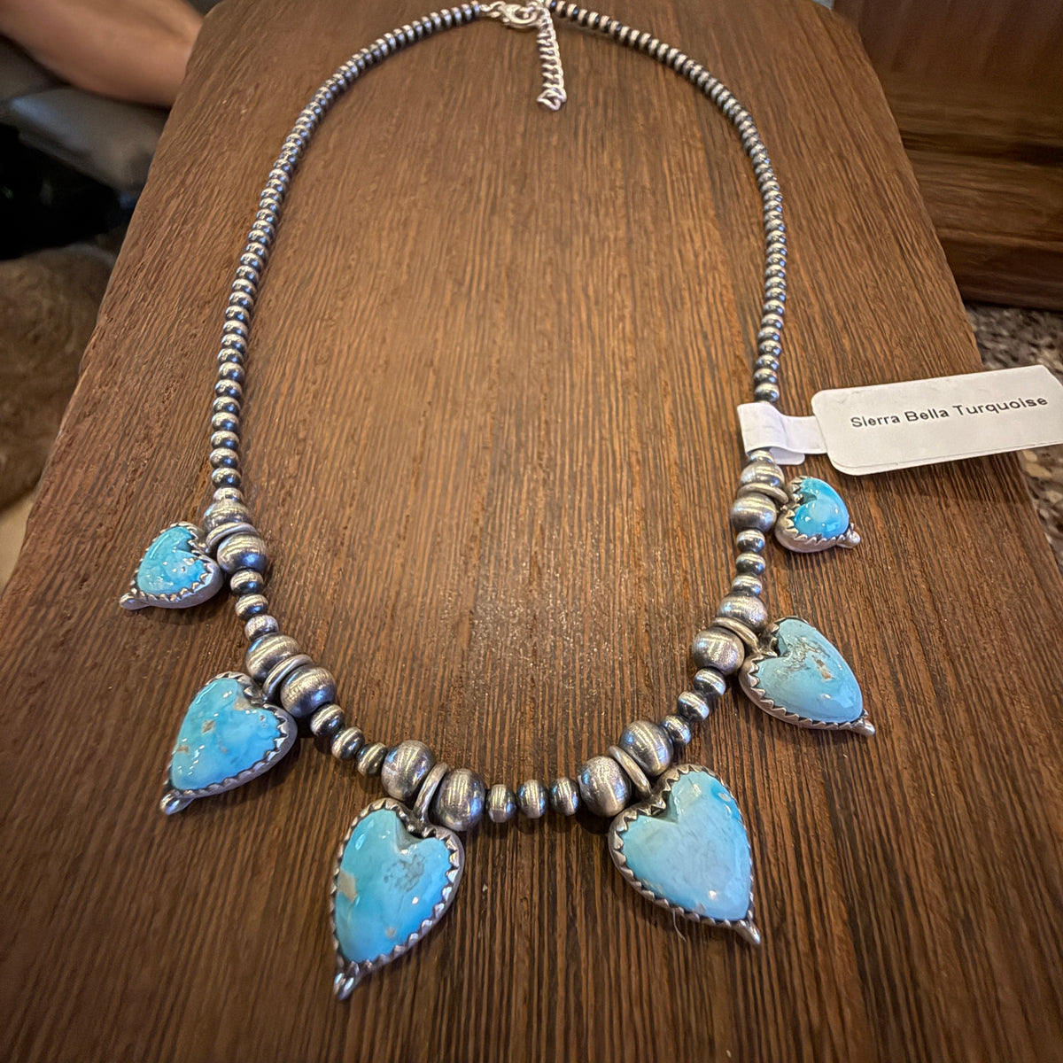 Sierra Bella Turquoise Gemstone Heart Choker Necklace 3mm Sterling Silver Desert Pearls Silver Elegant