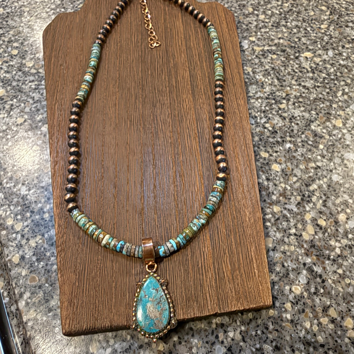Royston Turquoise Gemstone Stacker Stone Pendant Necklace 6mm Genuine Copper Desert Pearls 20 Inch Silver Elegant